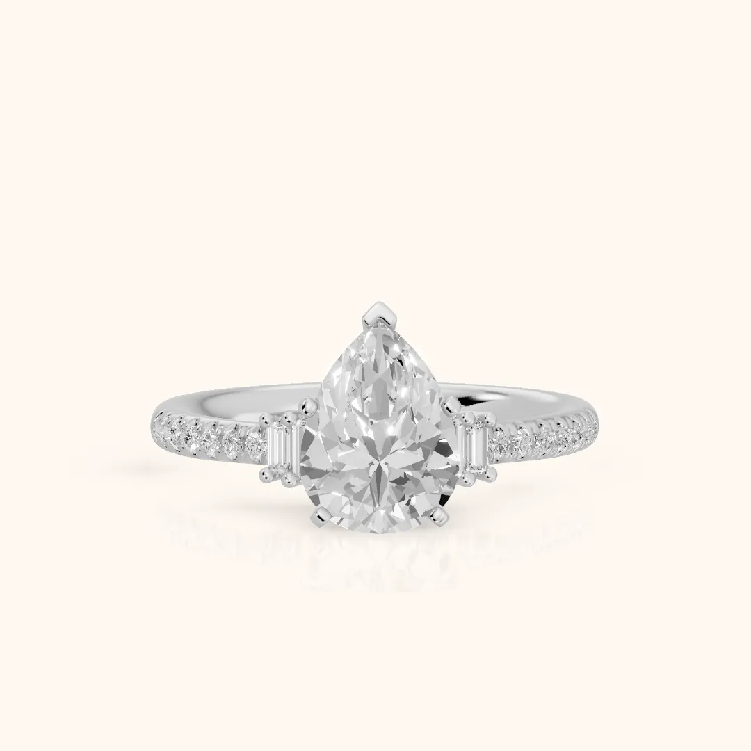 Rhona Baguette Pavé Pear Diamond Engagement Ring in Platinum — view 2