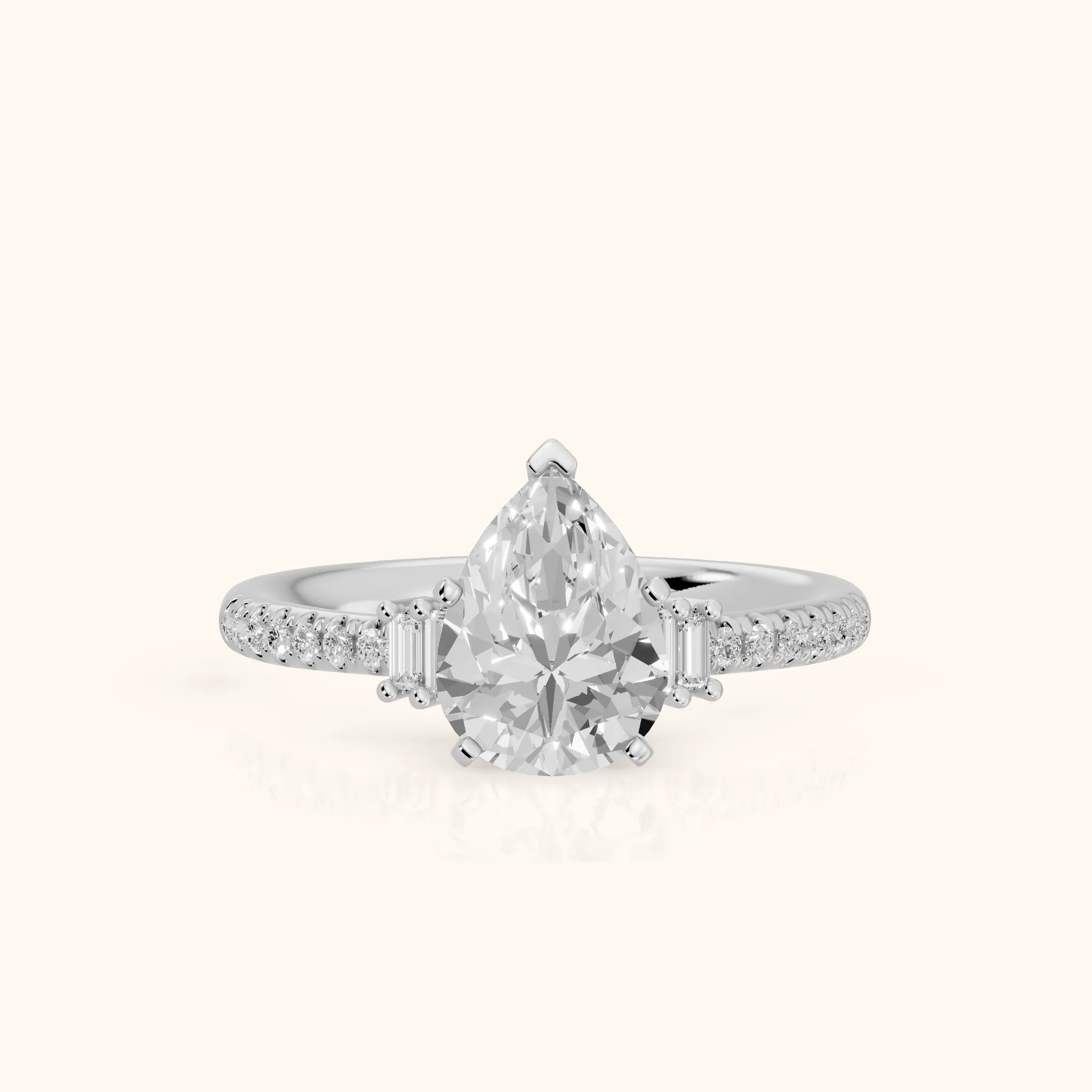 Rhona Baguette Pavé Pear Diamond Engagement Ring in Platinum — view 1