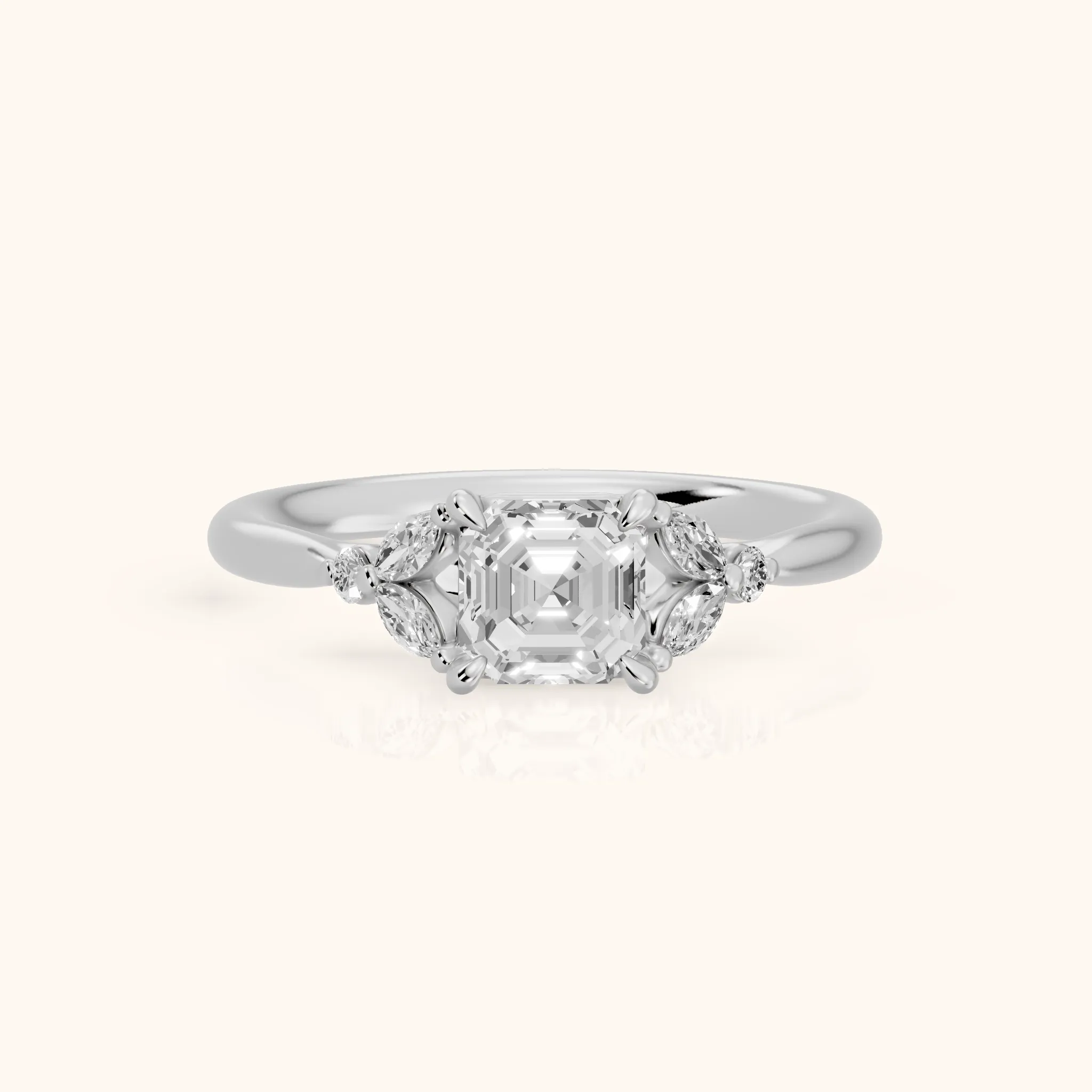 Rilla Floral Cluster Asscher Diamond Engagement Ring in Platinum — view 1