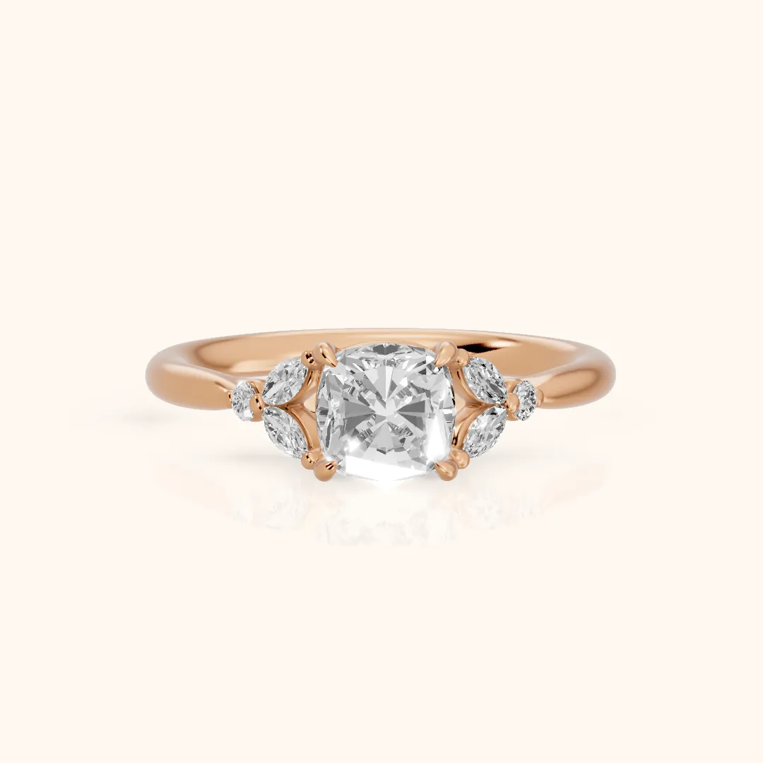 Rilla Floral Cluster Cushion Diamond Engagement Ring in Rose Gold — view 2