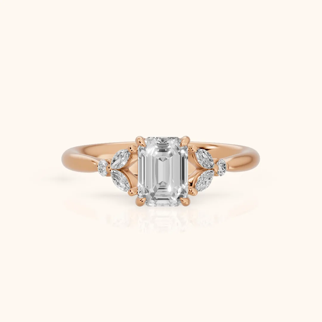 Rilla Floral Cluster Emerald Diamond Engagement Ring in Rose Gold — view 2