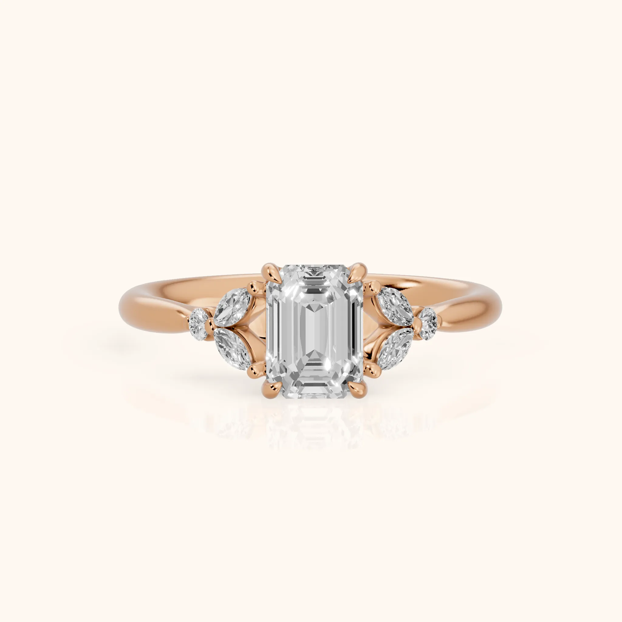 Rilla Floral Cluster Emerald Diamond Engagement Ring in Rose Gold — view 1