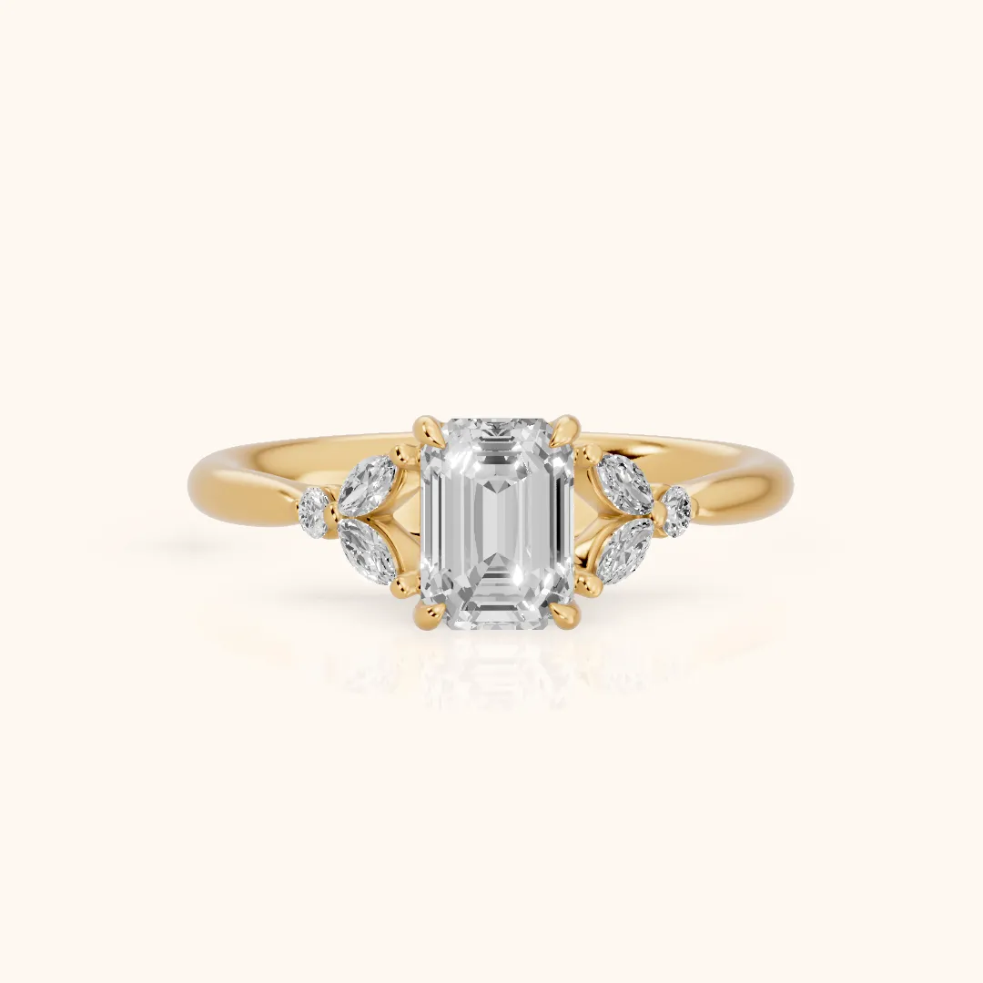 Rilla Floral Cluster Emerald Diamond Engagement Ring in Yellow Gold — view 2