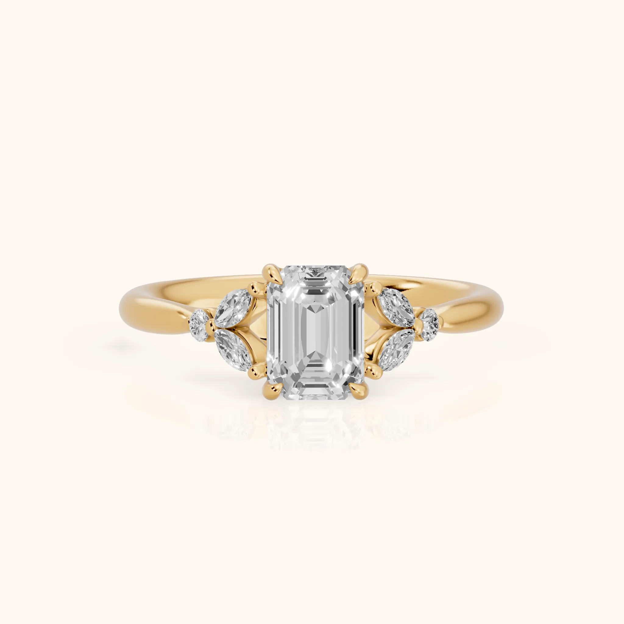 Rilla Floral Cluster Emerald Diamond Engagement Ring in Yellow Gold — view 1