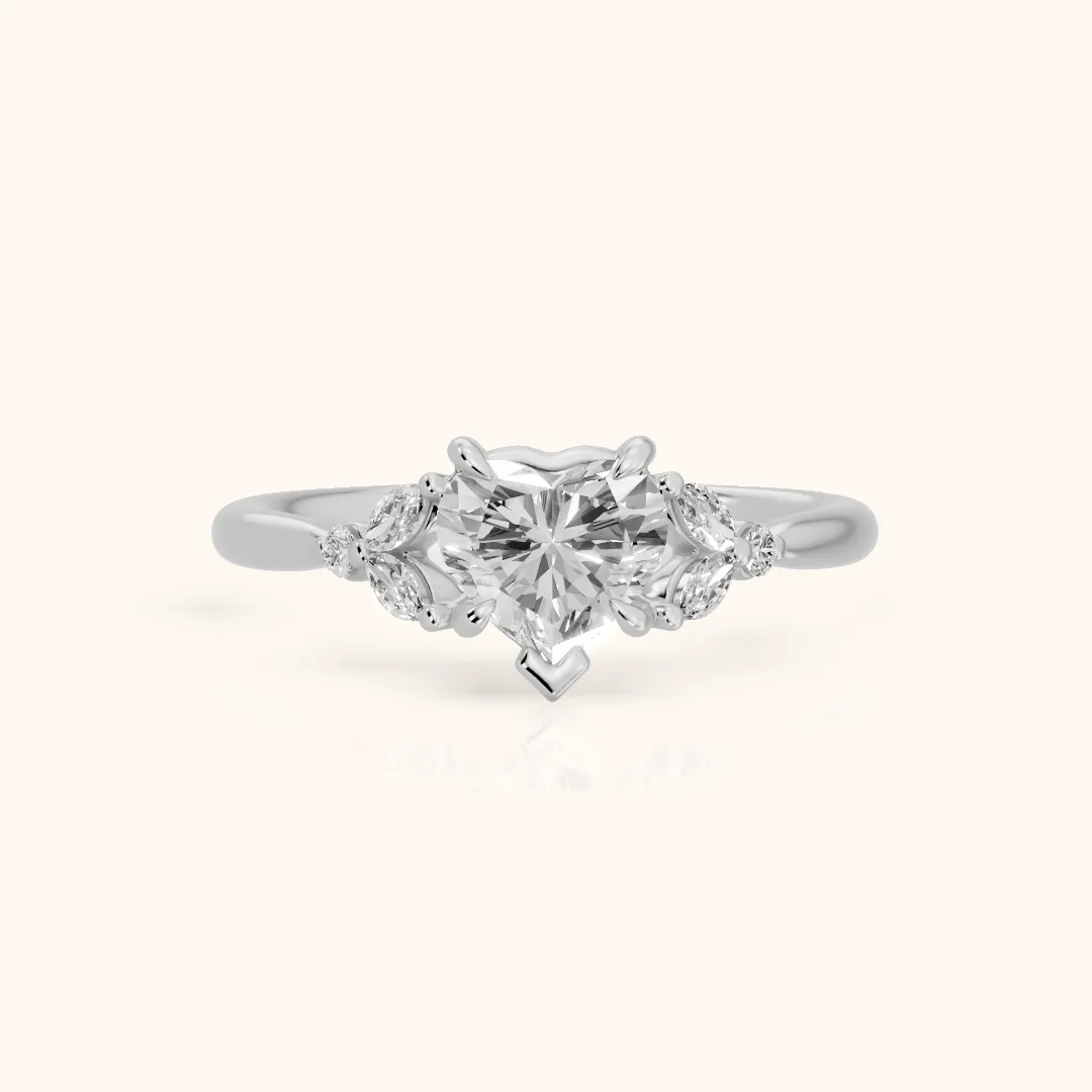 Rilla Floral Cluster Heart Diamond Engagement Ring in White Gold — view 2