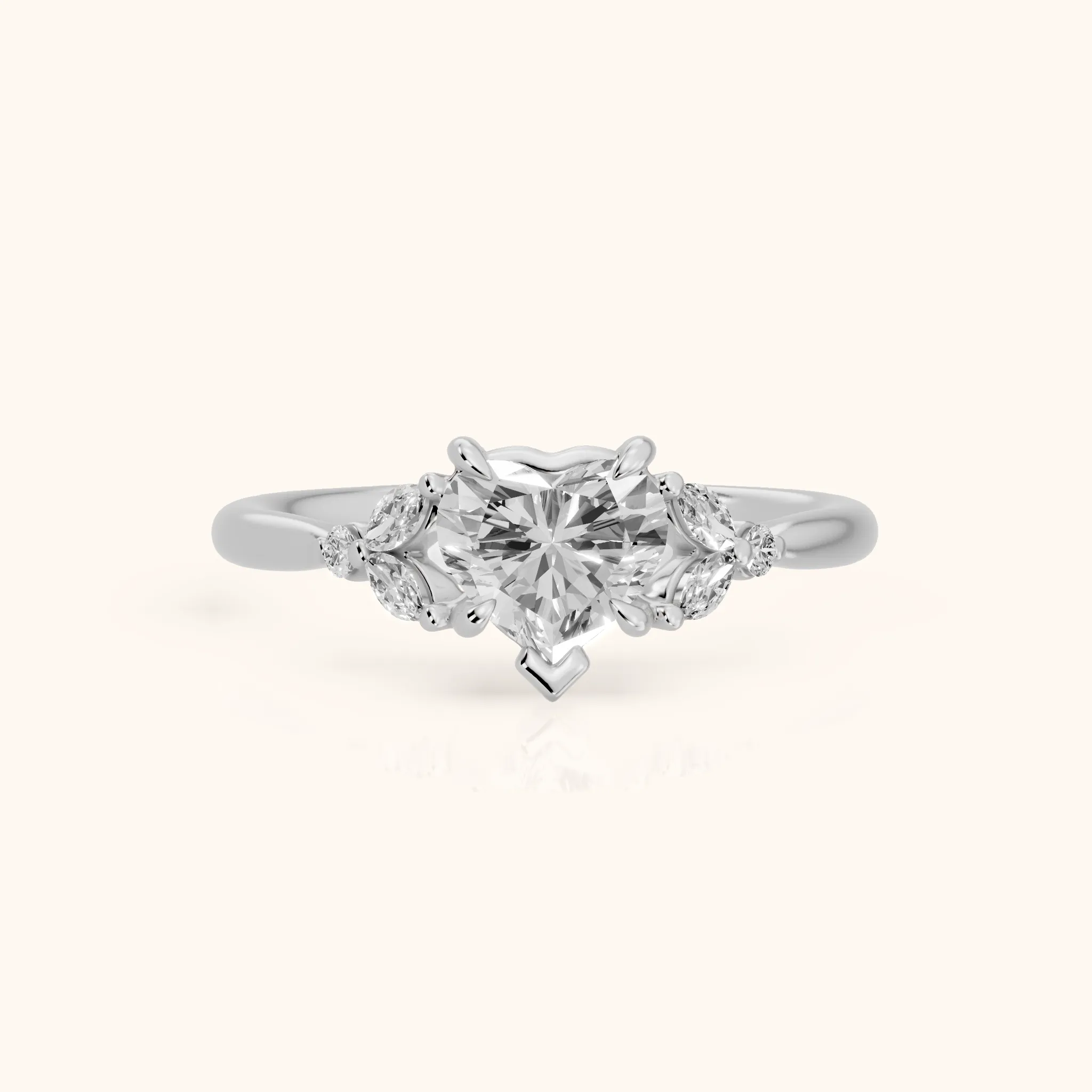 Rilla Floral Cluster Heart Diamond Engagement Ring in White Gold — view 1