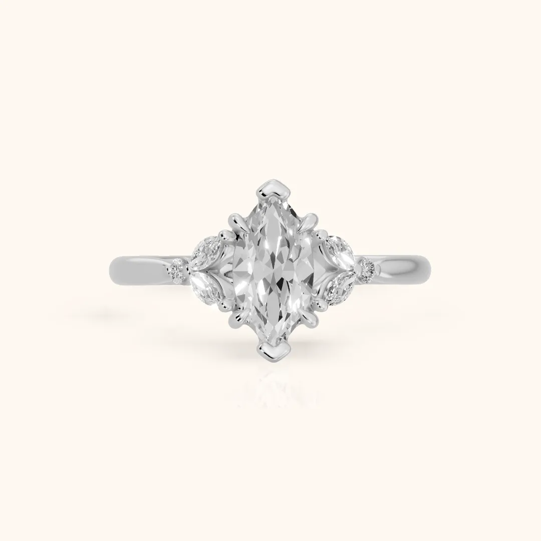 Rilla Floral Cluster Marquise Diamond Engagement Ring in Platinum — view 2