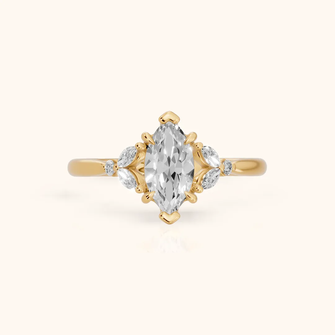 Rilla Floral Cluster Marquise Diamond Engagement Ring in Yellow Gold — view 2