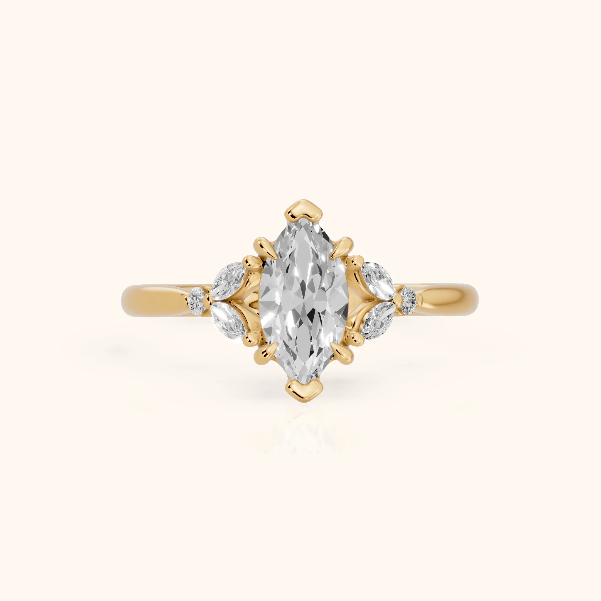 Rilla Floral Cluster Marquise Diamond Engagement Ring in Yellow Gold — view 1