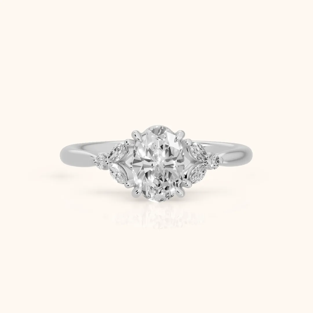 Rilla Floral Cluster Oval Diamond Engagement Ring in Silver — view 2