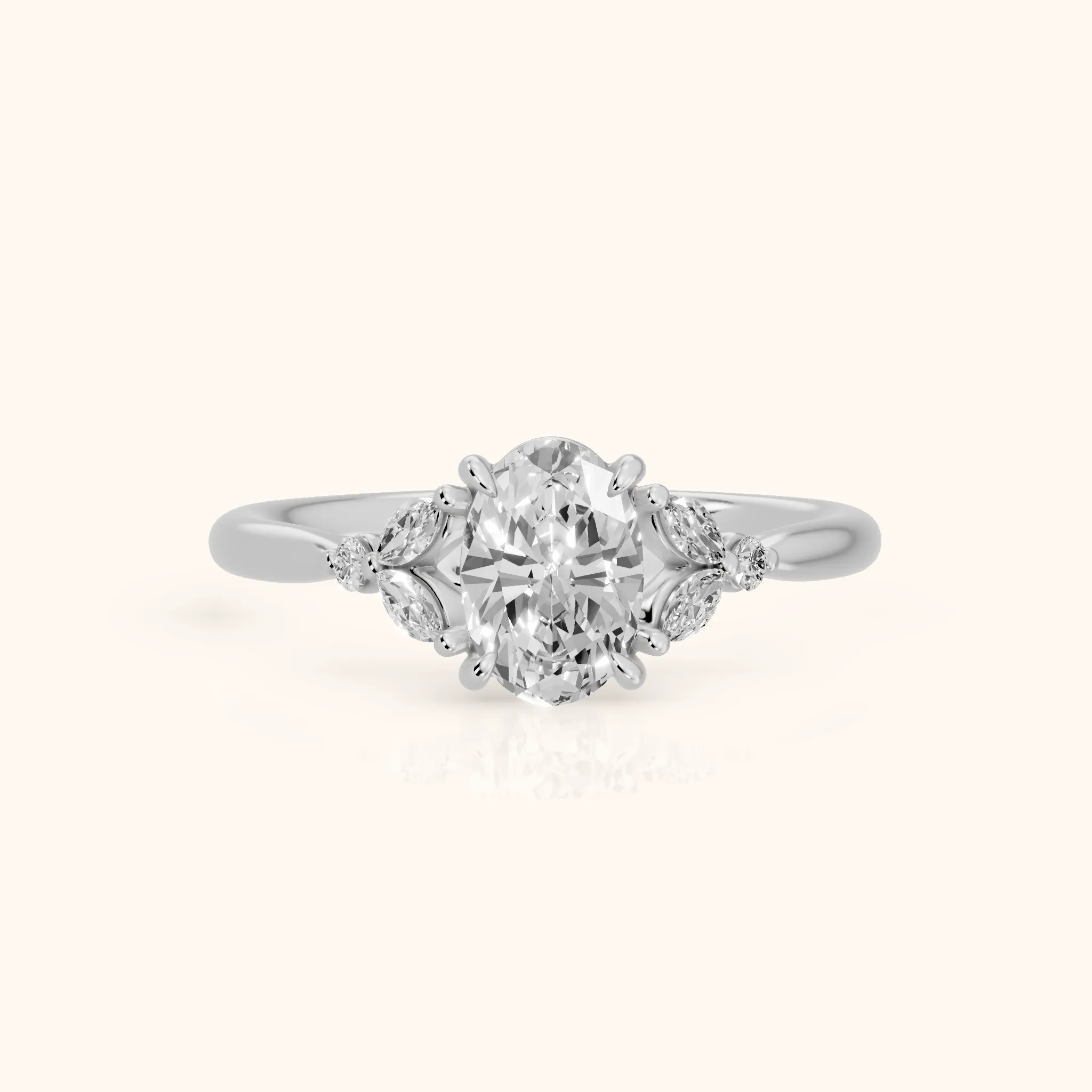 Rilla Floral Cluster Oval Diamond Engagement Ring in Silver — view 1