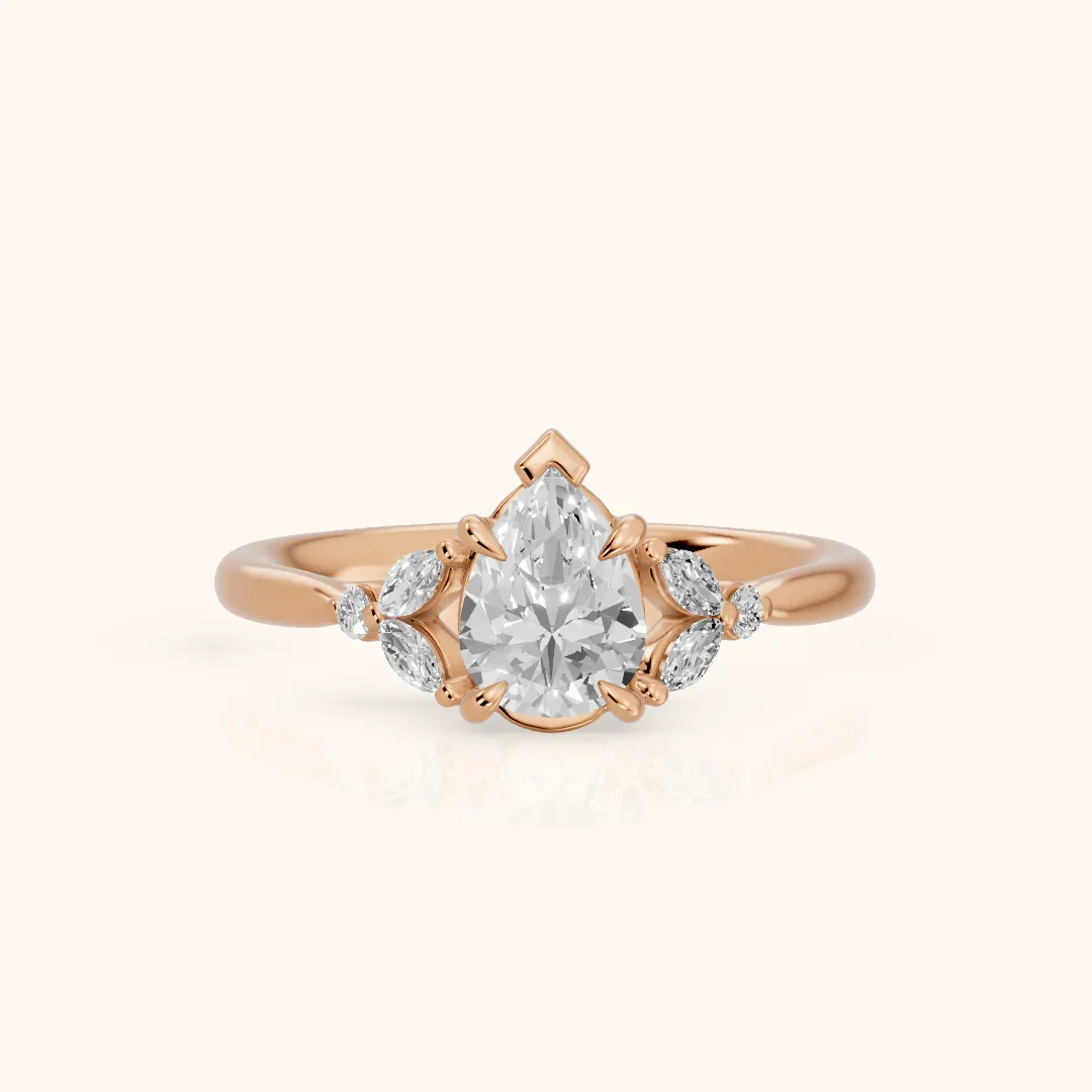 Rilla Floral Cluster Pear Diamond Engagement Ring in Rose Gold — view 2