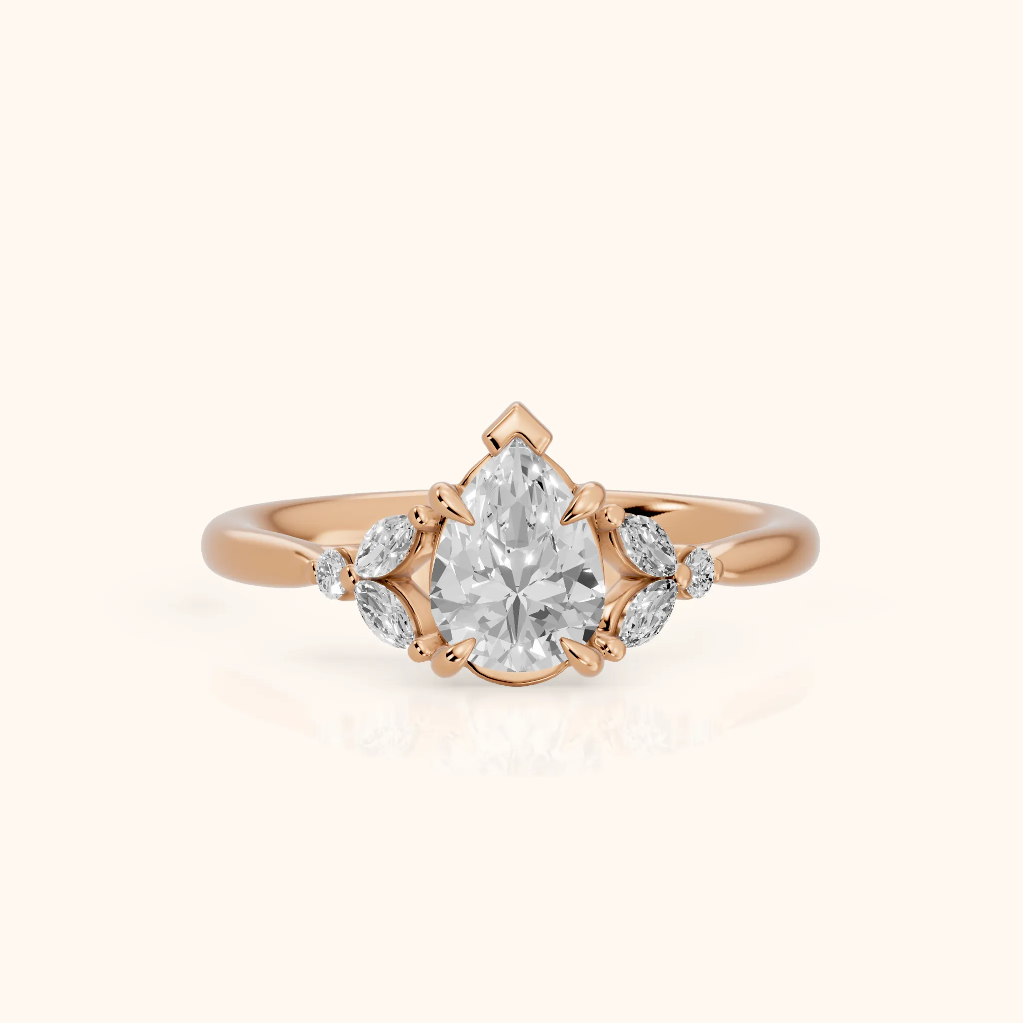 Rilla Floral Cluster Pear Diamond Engagement Ring in Rose Gold — view 1