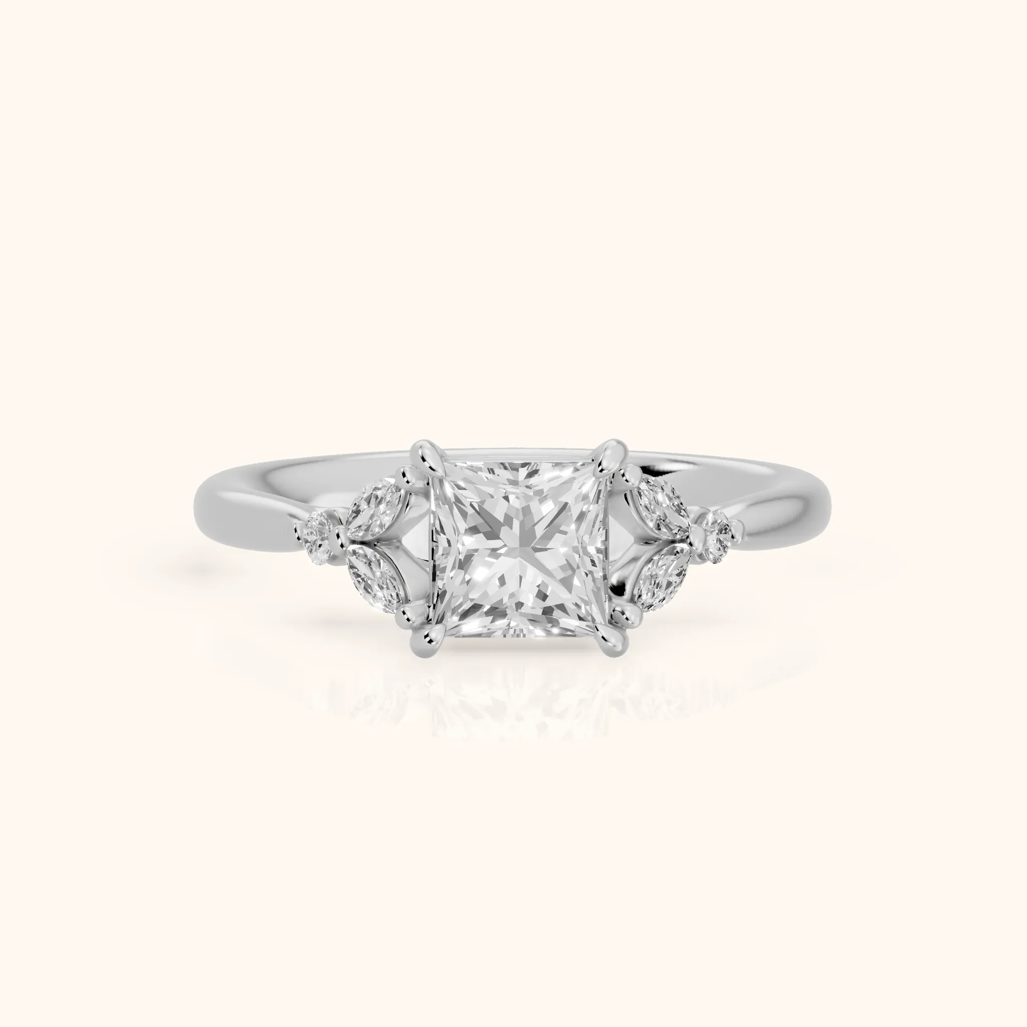 Rilla Floral Cluster Princess Diamond Engagement Ring in Silver — view 1