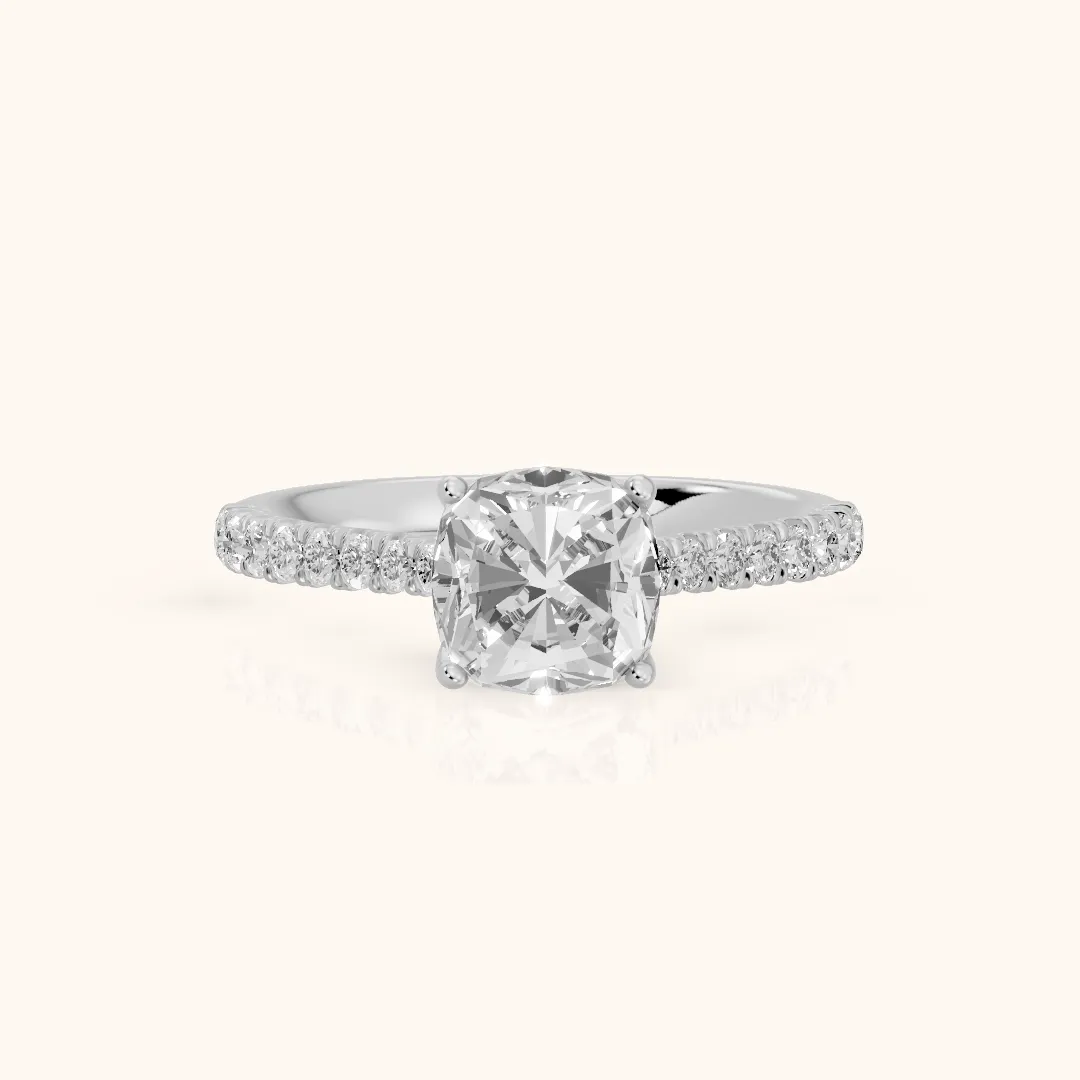 Sanne Trellis Pavé Cushion Diamond Engagement Ring in White Gold — view 2