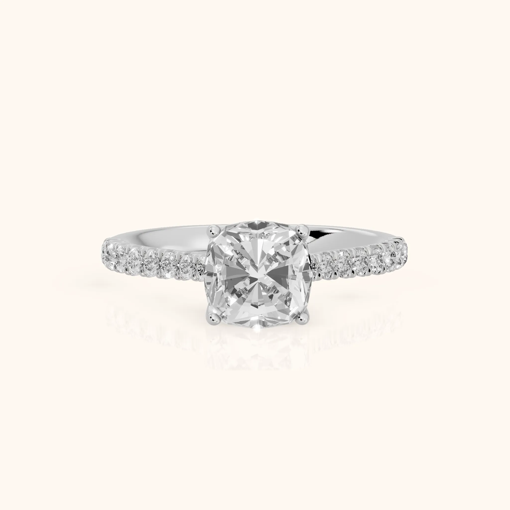 Sanne Trellis Pavé Cushion Diamond Engagement Ring in White Gold — view 1