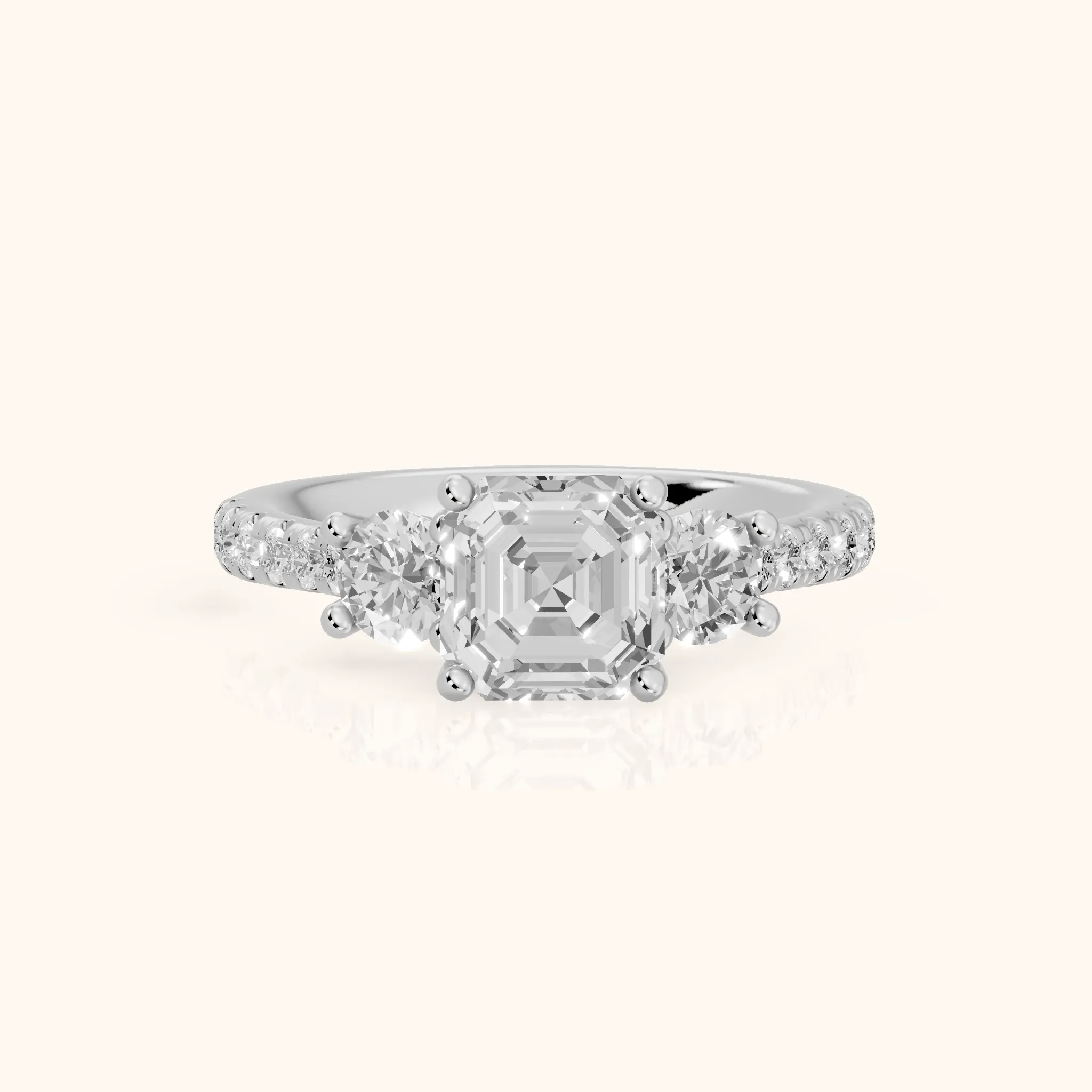 Sibyl Trellis Three-Stone Asscher Diamond Engagement Ring in Silver — view 1