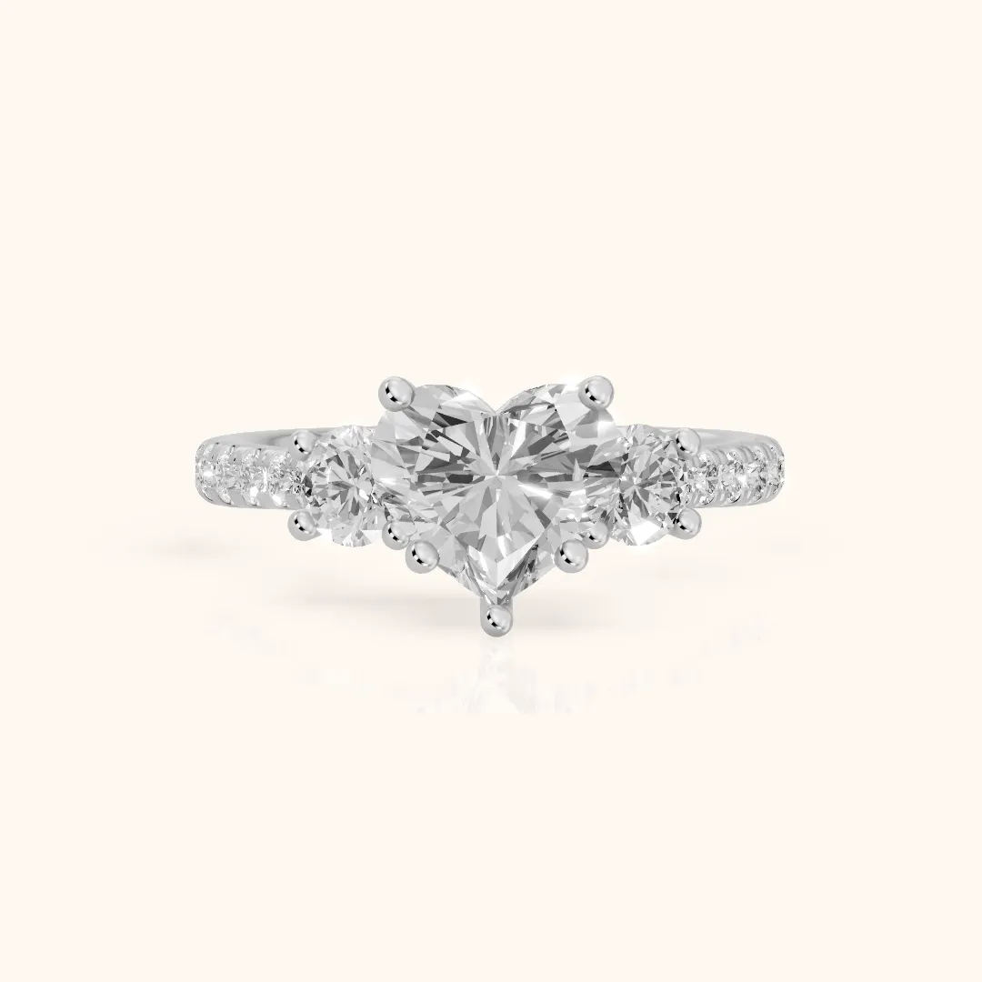 Sibyl Trellis Three-Stone Heart Diamond Engagement Ring in Silver — view 2