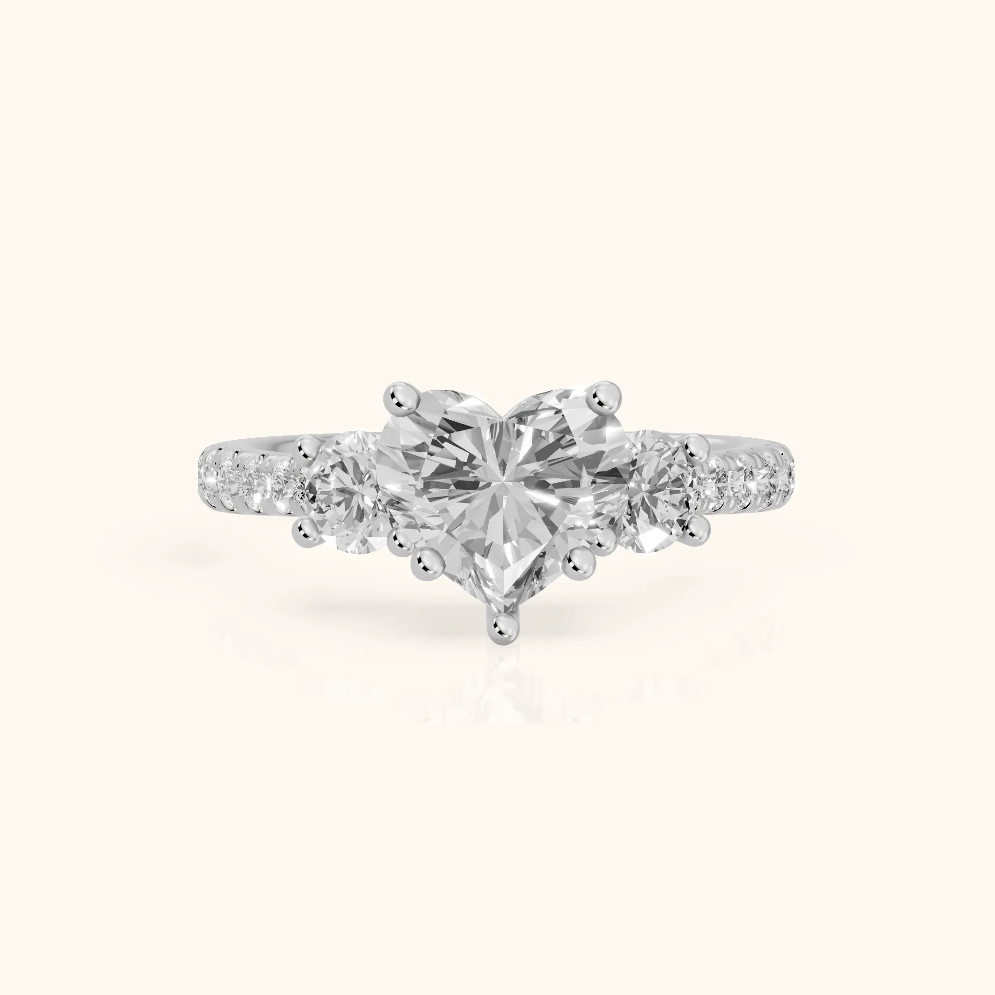 Sibyl Trellis Three-Stone Heart Diamond Engagement Ring in Silver — view 1