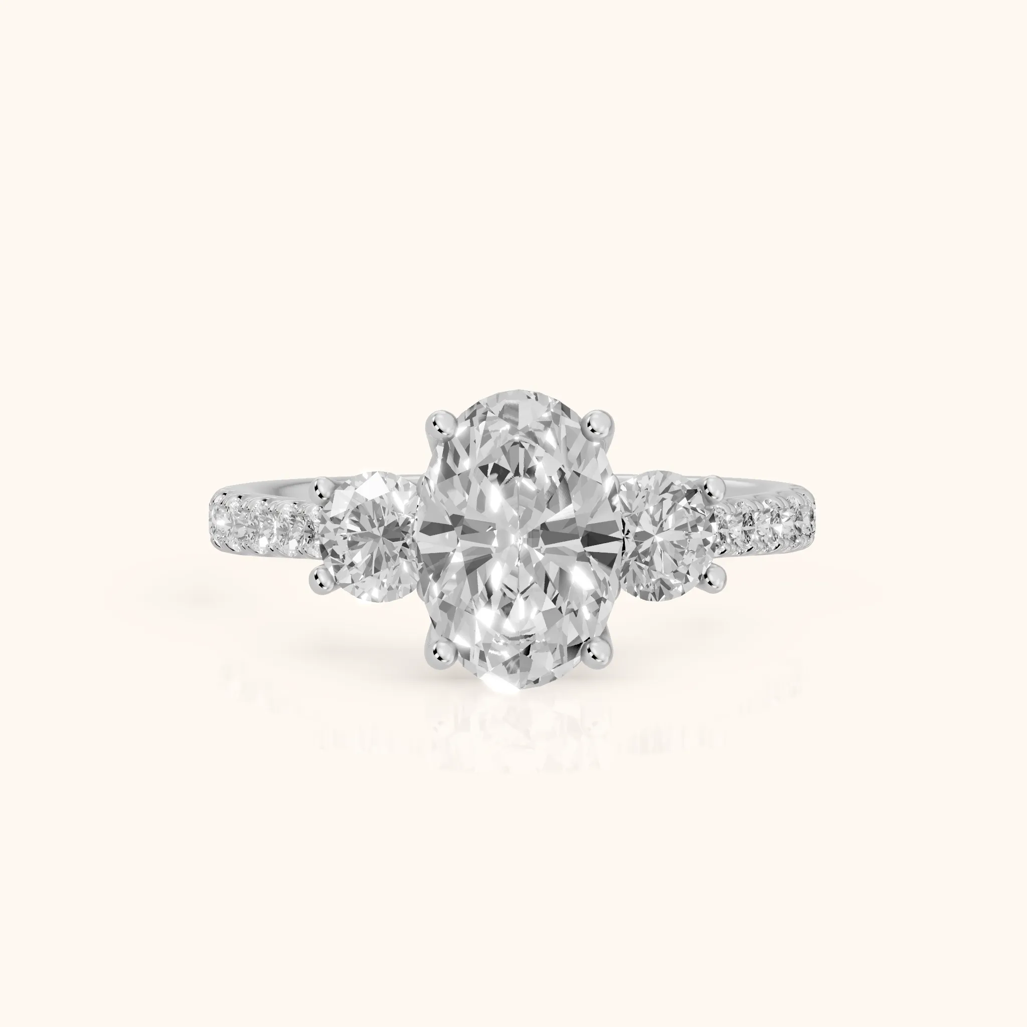 Sibyl Trellis Three-Stone Oval Diamond Engagement Ring in Platinum — view 1