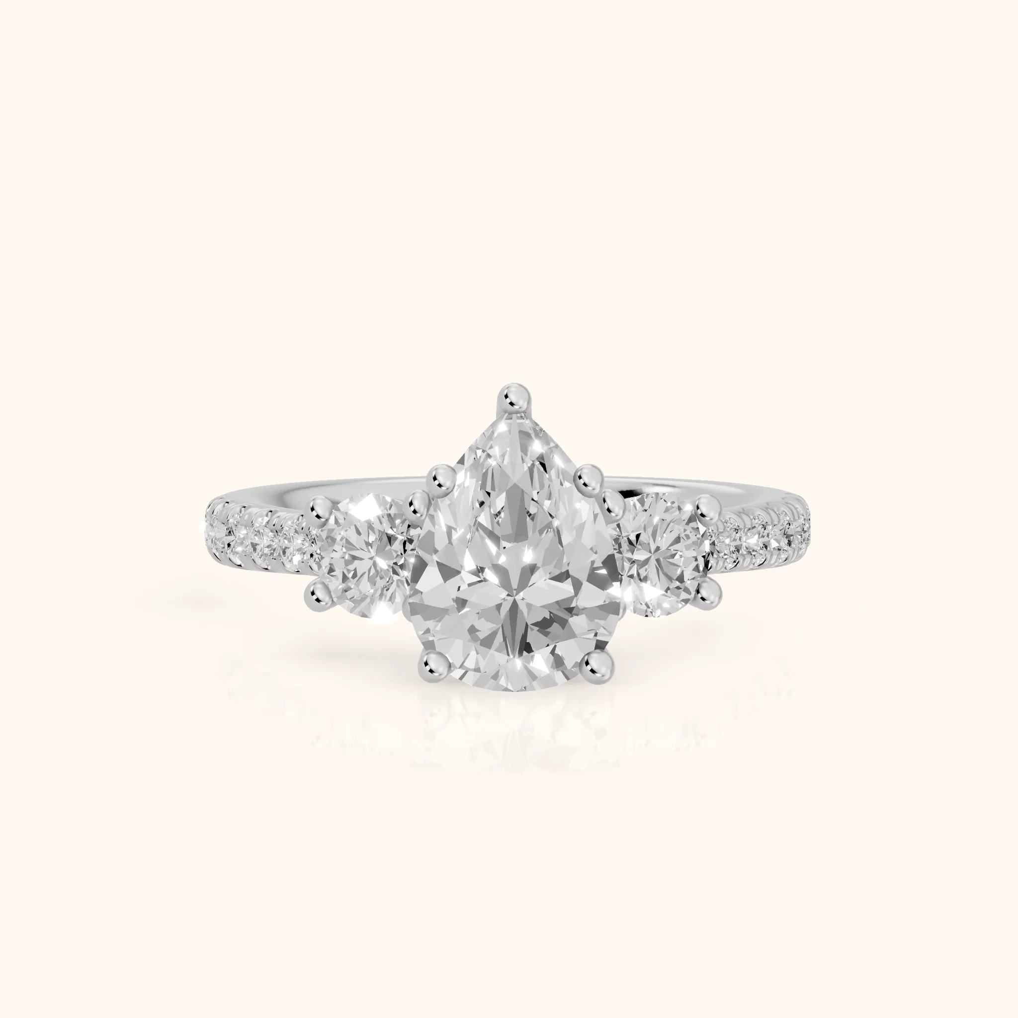 Sibyl Trellis Three-Stone Pear Diamond Engagement Ring in White Gold — view 1