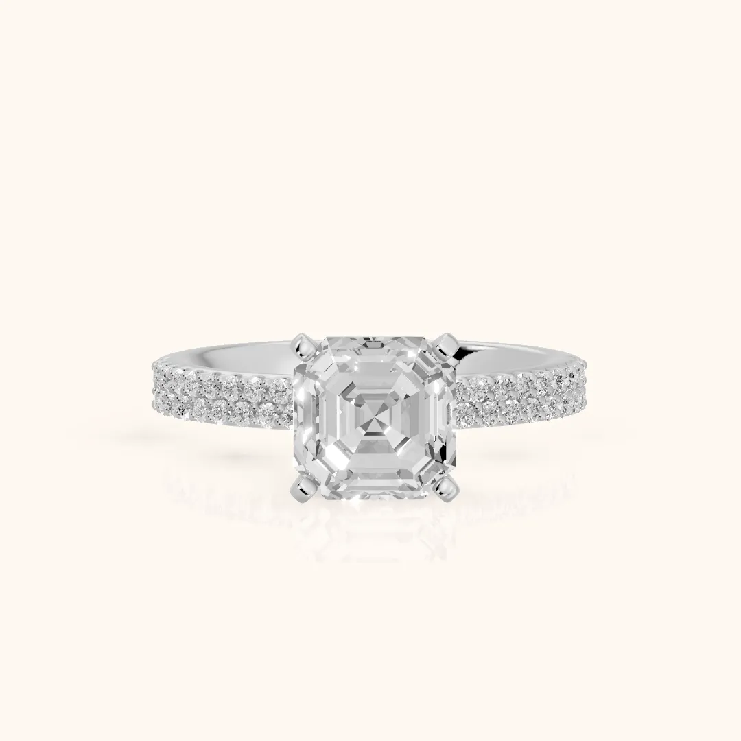Sirena Micropavé Asscher Diamond Engagement Ring in Silver — view 2