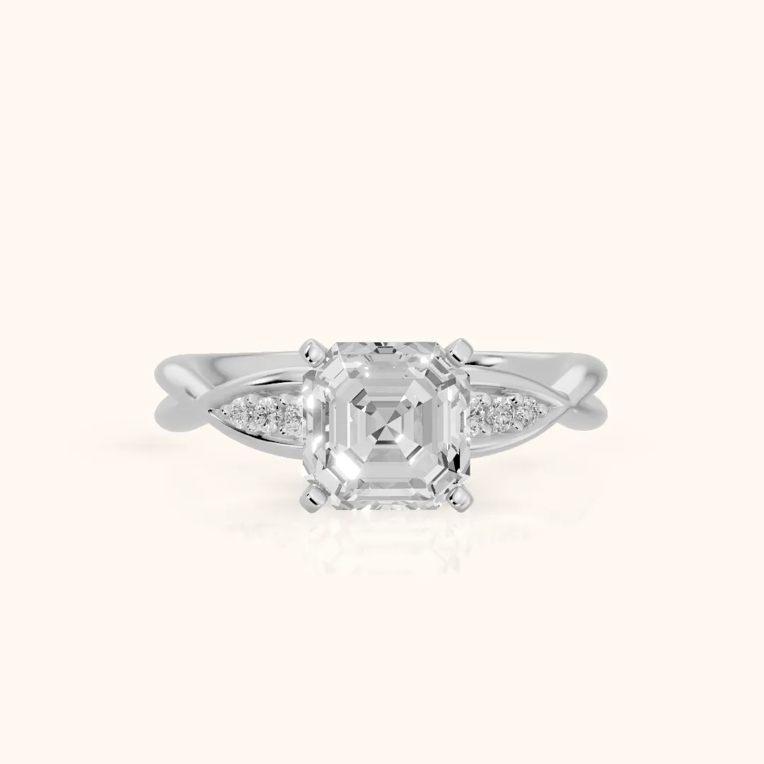Stefania Twist Asscher Diamond Engagement Ring in White Gold — view 2