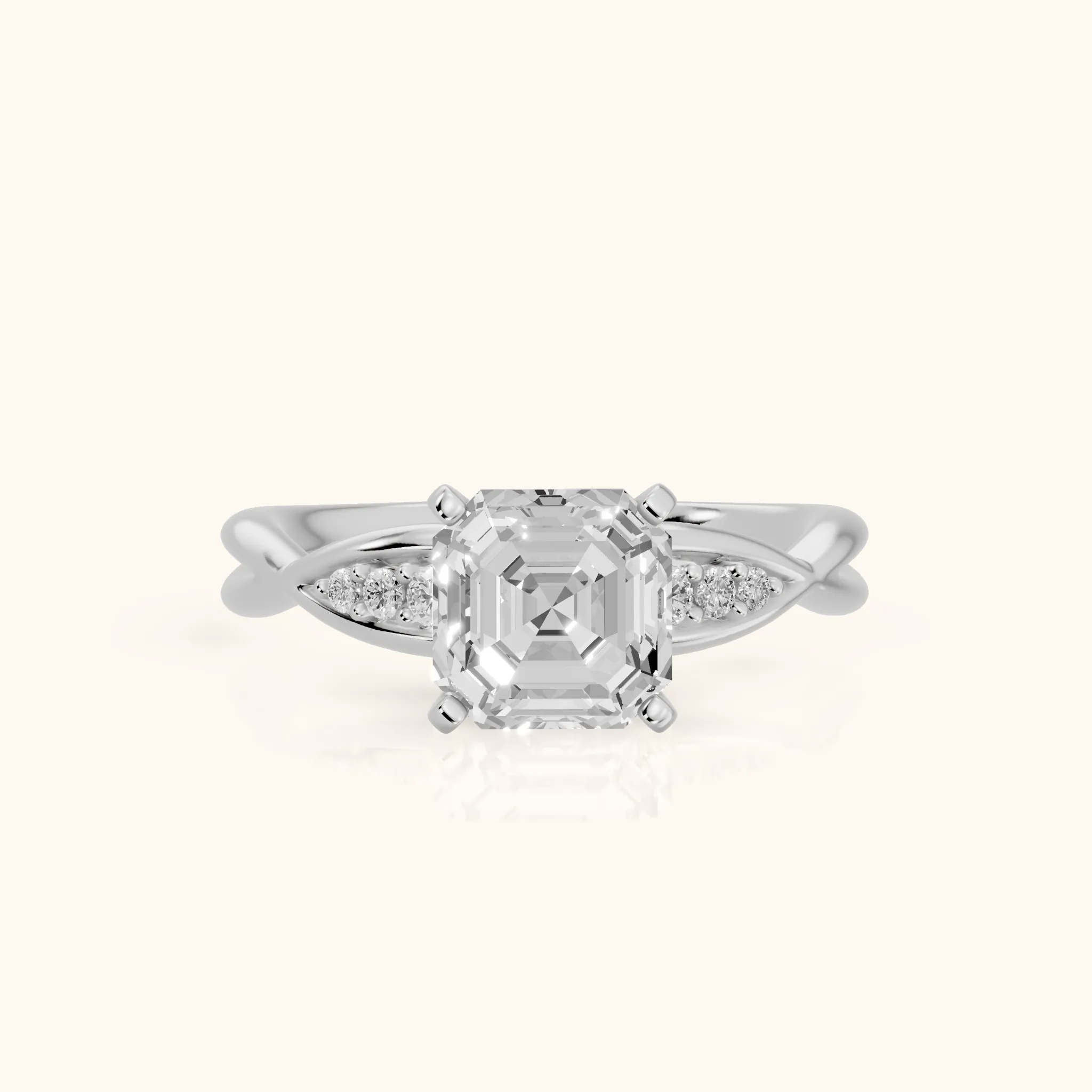 Stefania Twist Asscher Diamond Engagement Ring in White Gold — view 1