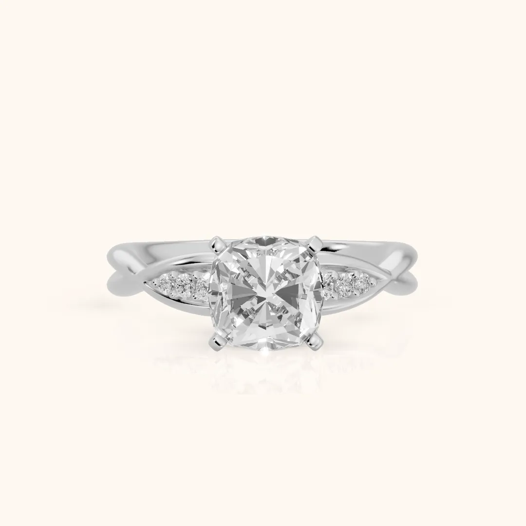Stefania Twist Cushion Diamond Engagement Ring in Platinum — view 2
