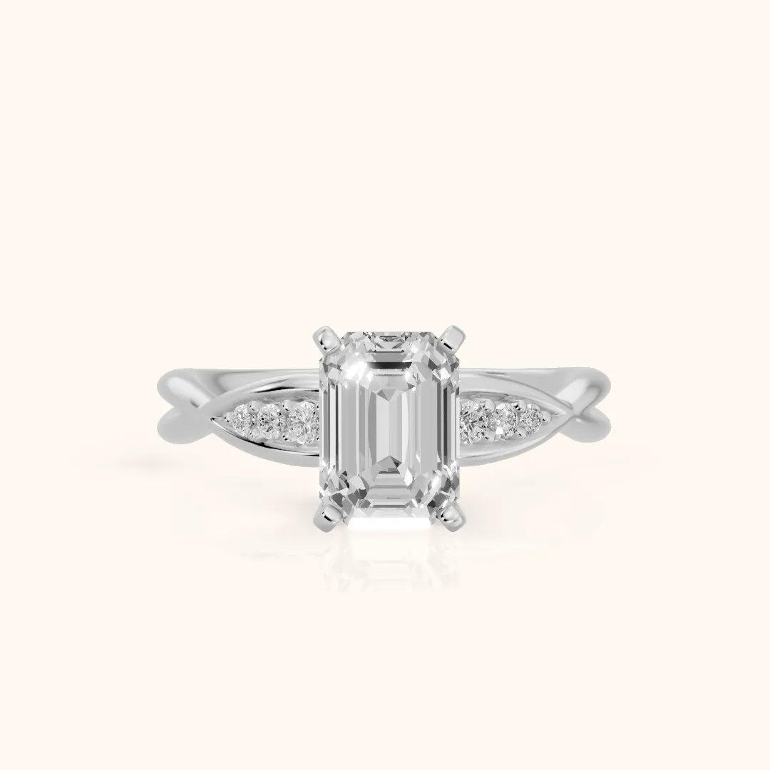 Stefania Twist Emerald Diamond Engagement Ring in Silver — view 2