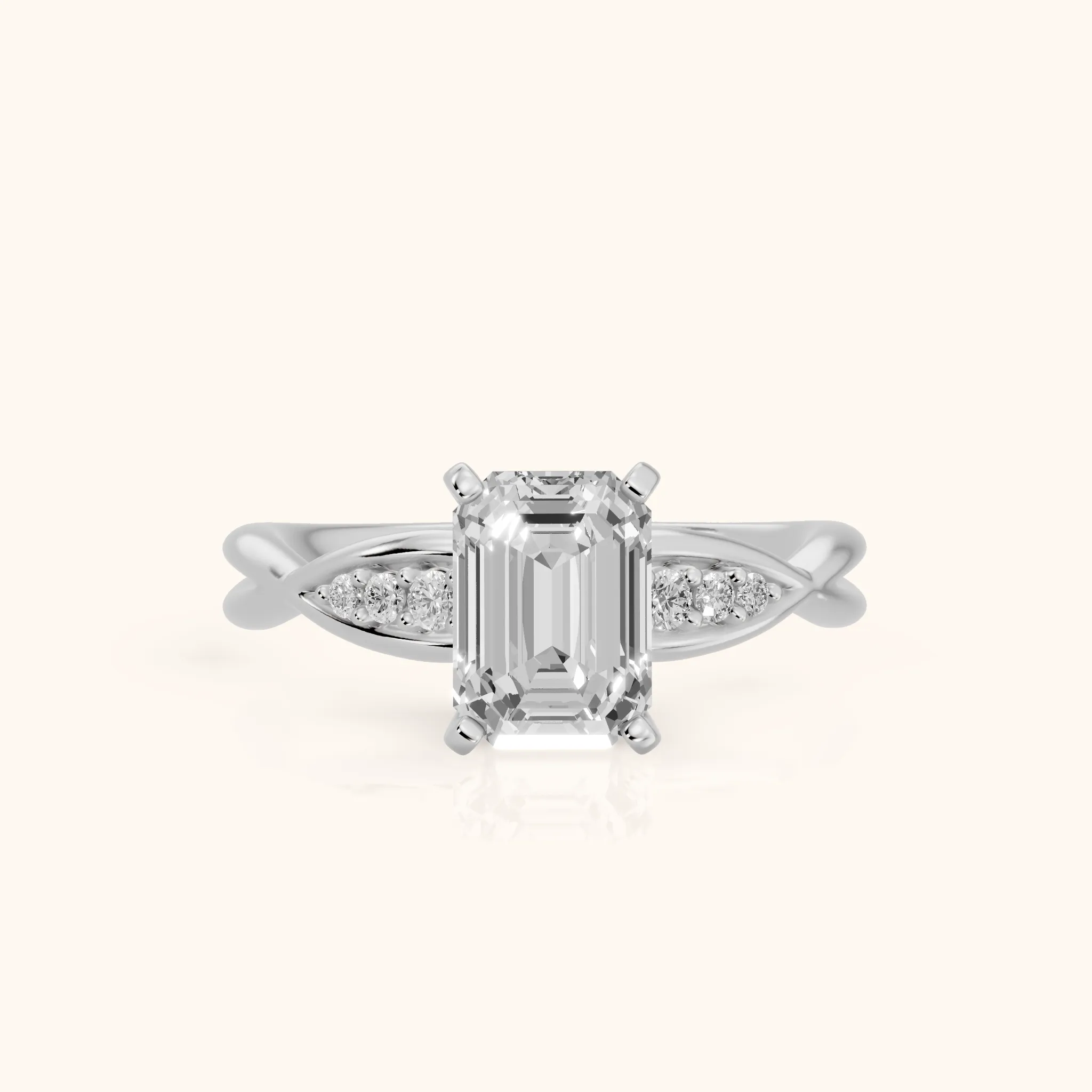 Stefania Twist Emerald Diamond Engagement Ring in Silver — view 1