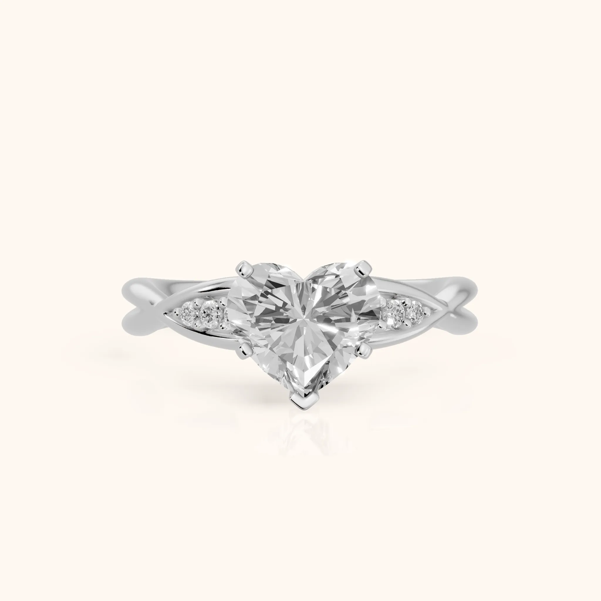 Stefania Twist Heart Diamond Engagement Ring in Silver — view 1