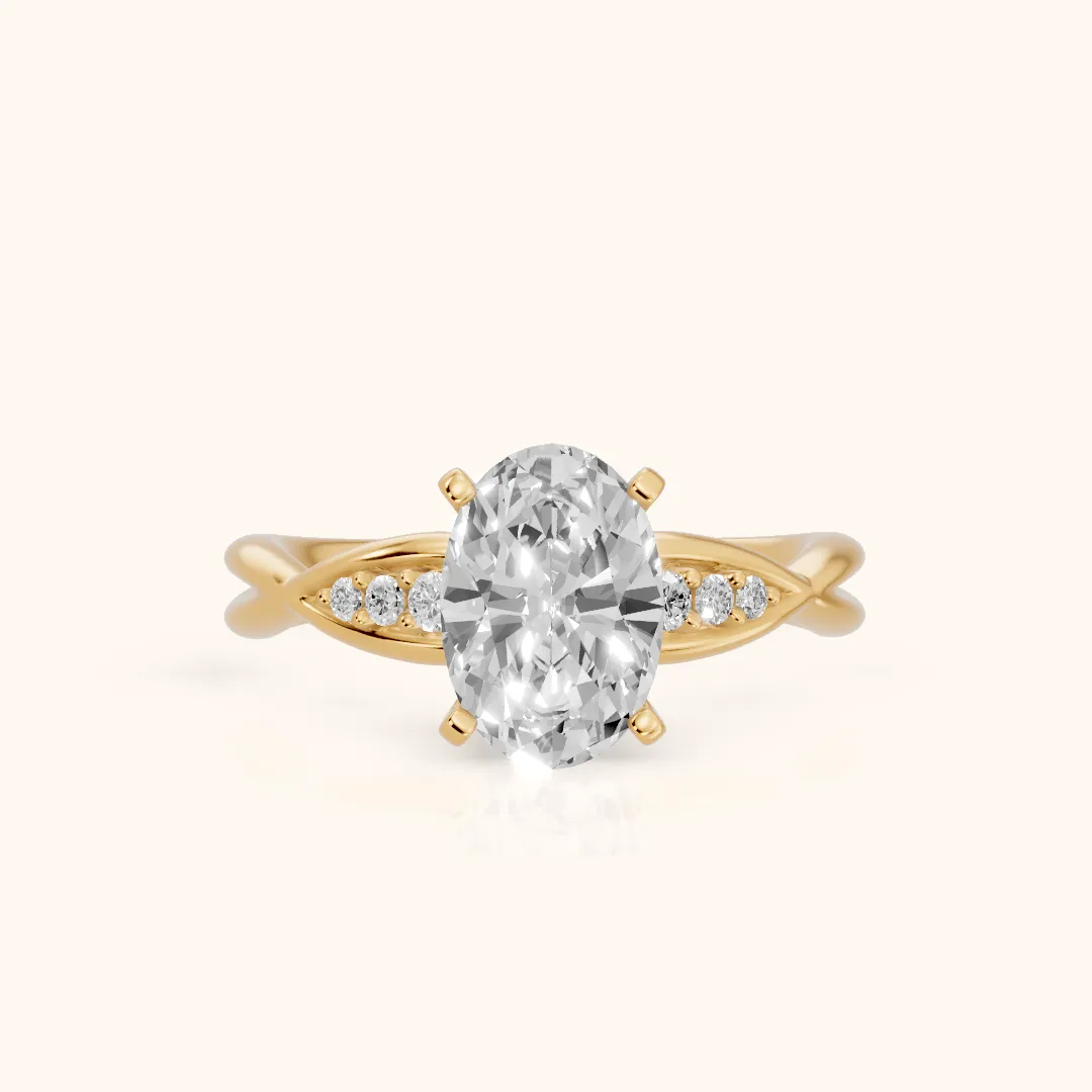 Stefania Twist Oval Diamond Engagement Ring in Yellow Gold — view 2