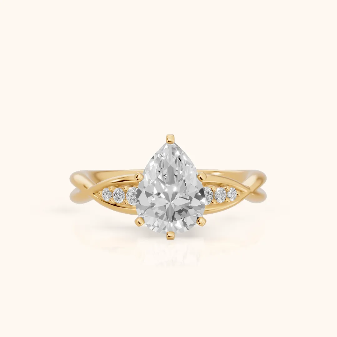 Stefania Twist Pear Diamond Engagement Ring in Yellow Gold — view 2