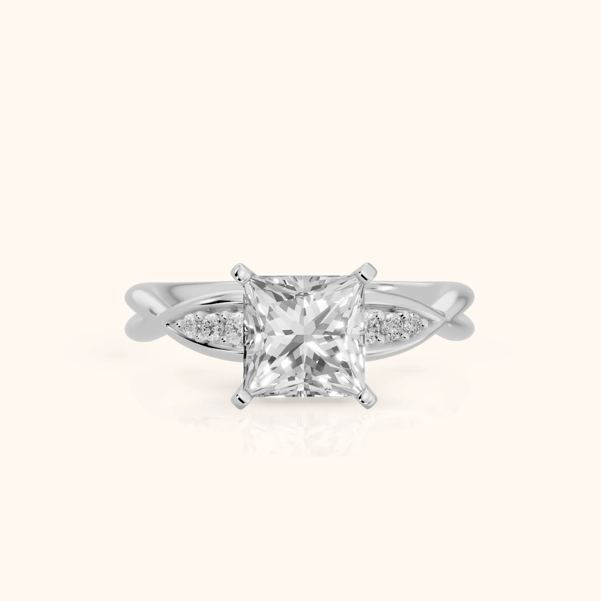Stefania Twist Princess Diamond Engagement Ring in White Gold — view 1