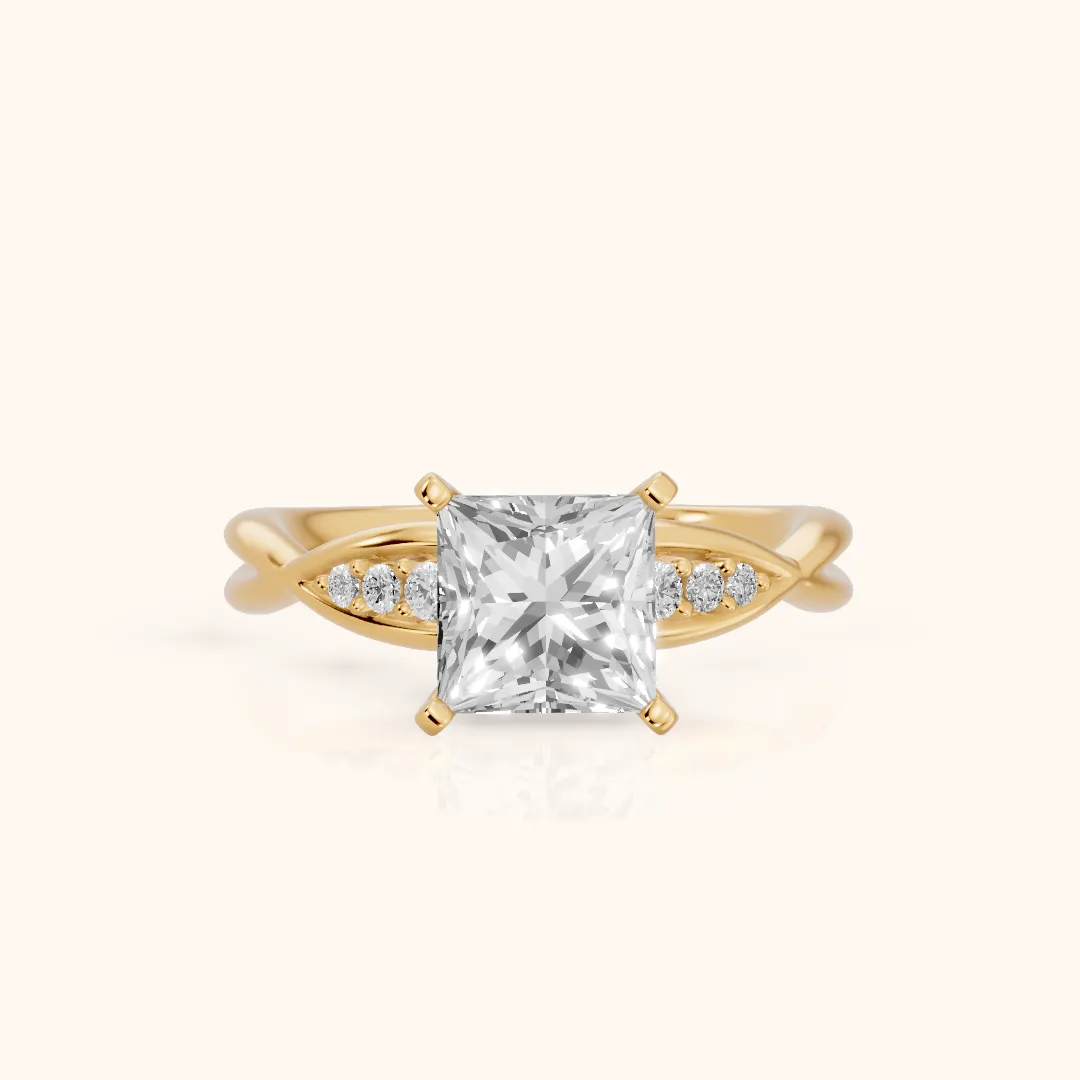 Stefania Twist Princess Diamond Engagement Ring in Yellow Gold — view 2