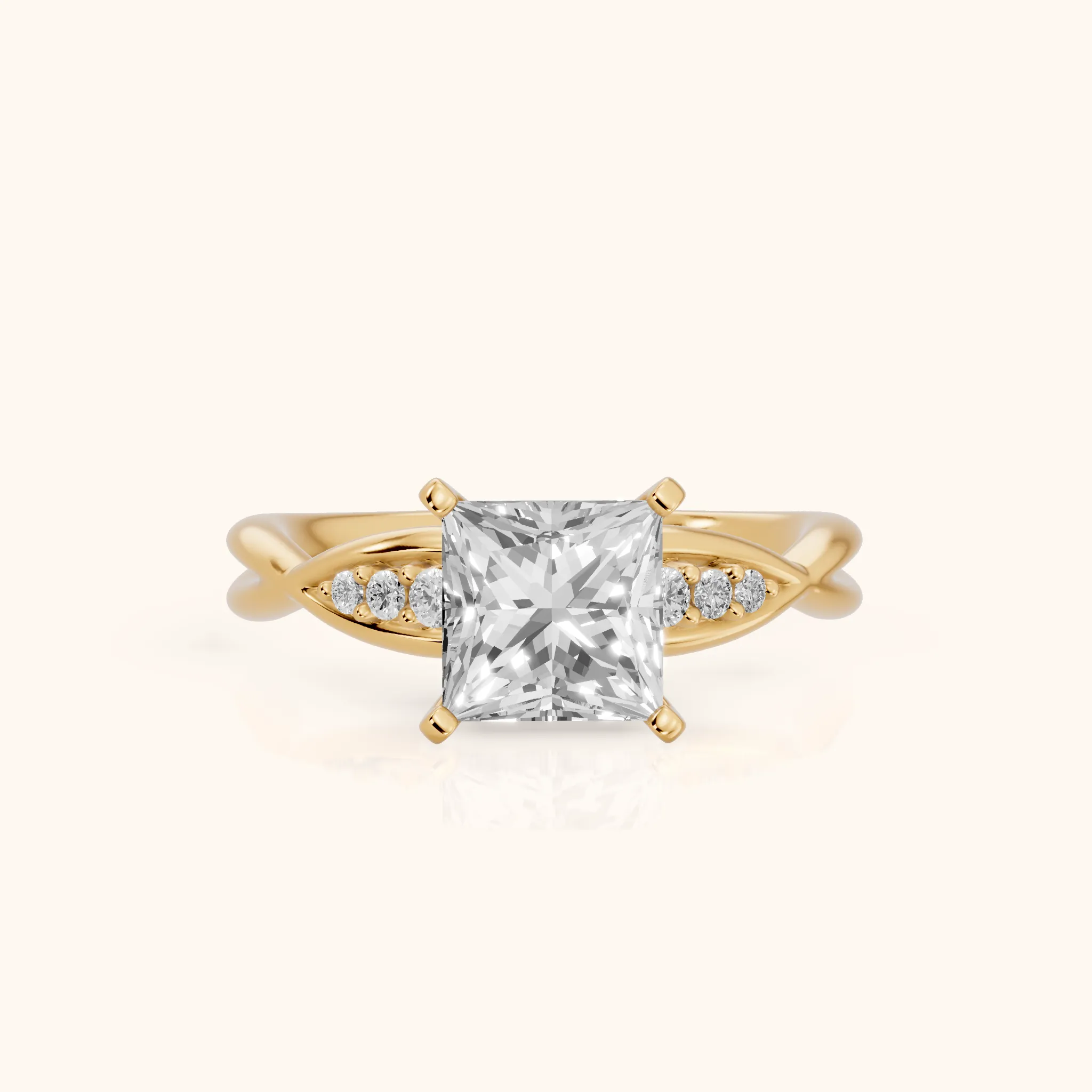 Stefania Twist Princess Diamond Engagement Ring in Yellow Gold — view 1