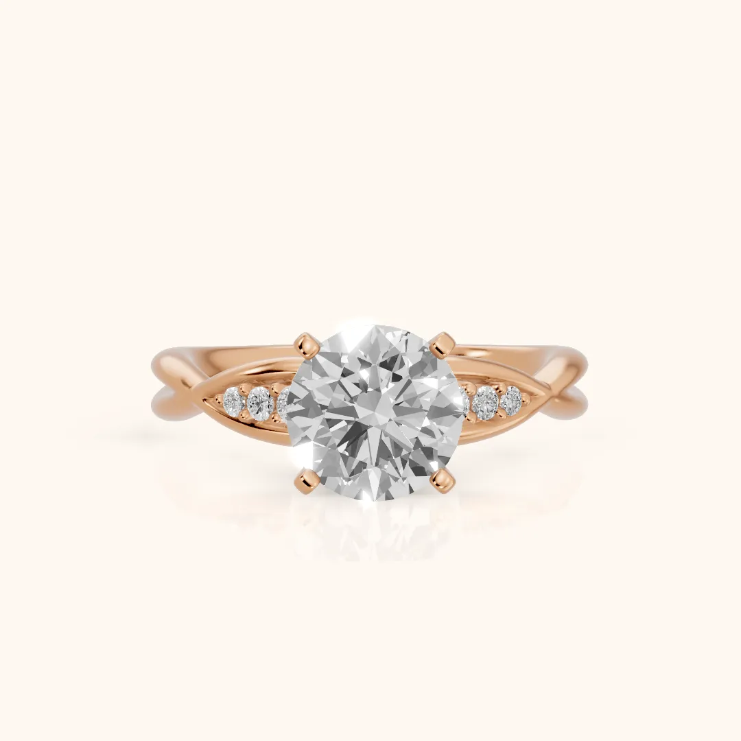 Stefania Twist Round Diamond Engagement Ring in Rose Gold — view 2