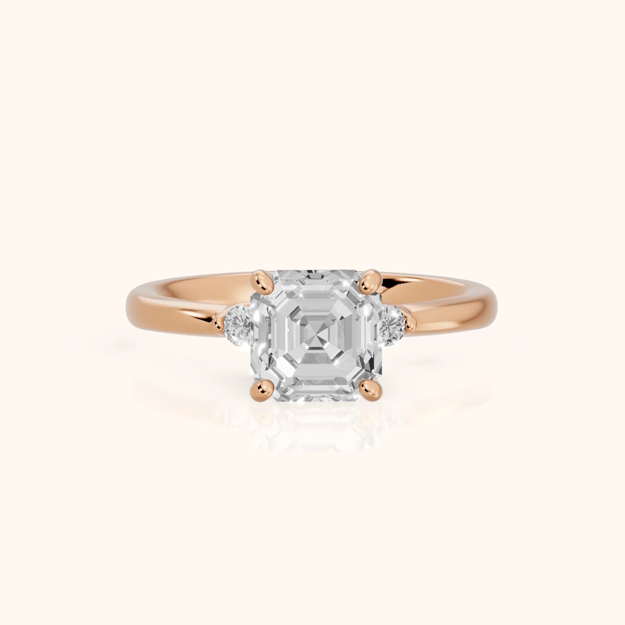 Teodora Floating Three-Stone Asscher Diamond Engagement Ring in Rose Gold — view 1