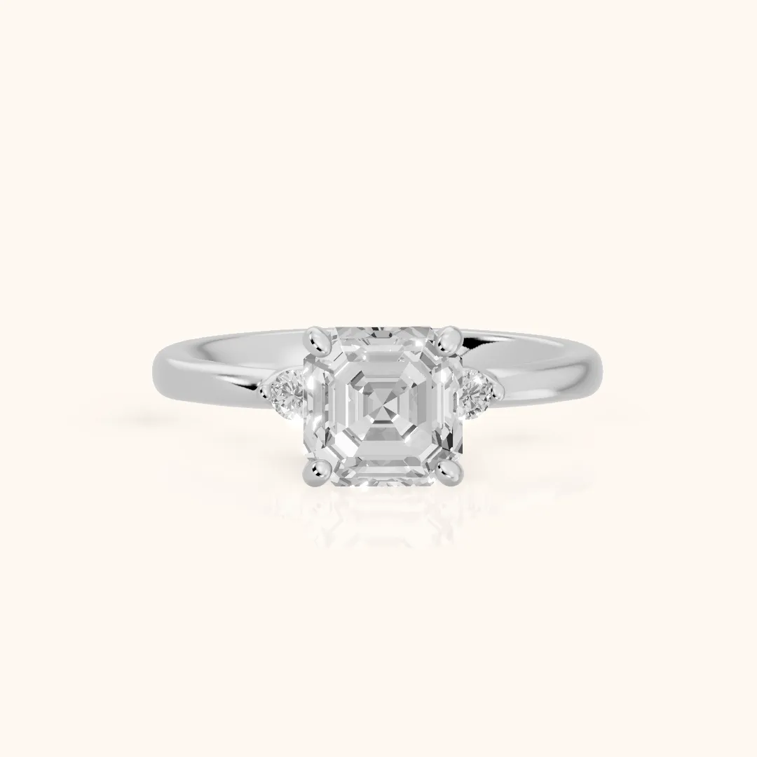 Teodora Floating Three-Stone Asscher Diamond Engagement Ring in Silver — view 2