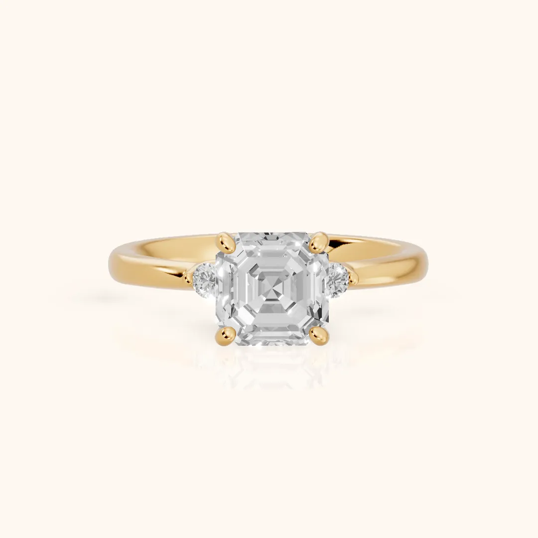 Teodora Floating Three-Stone Asscher Diamond Engagement Ring in Yellow Gold — view 2