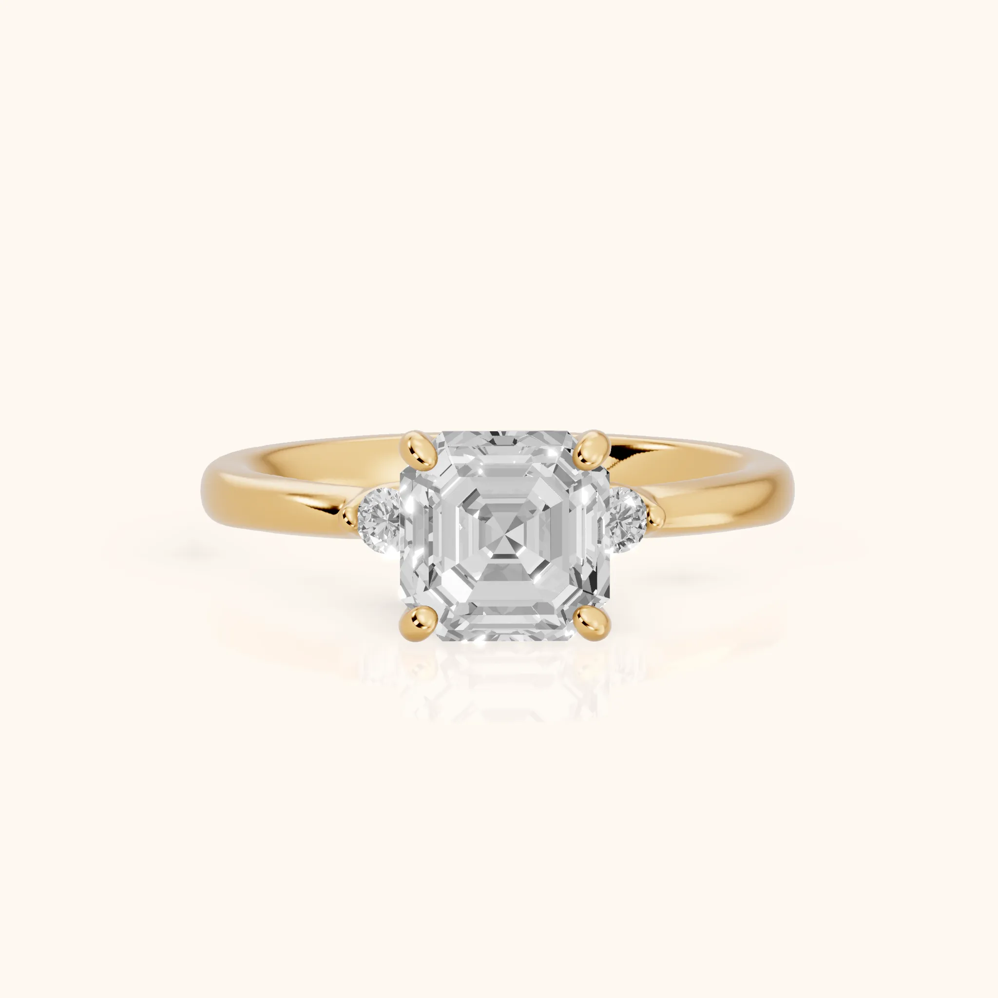 Teodora Floating Three-Stone Asscher Diamond Engagement Ring in Yellow Gold — view 1
