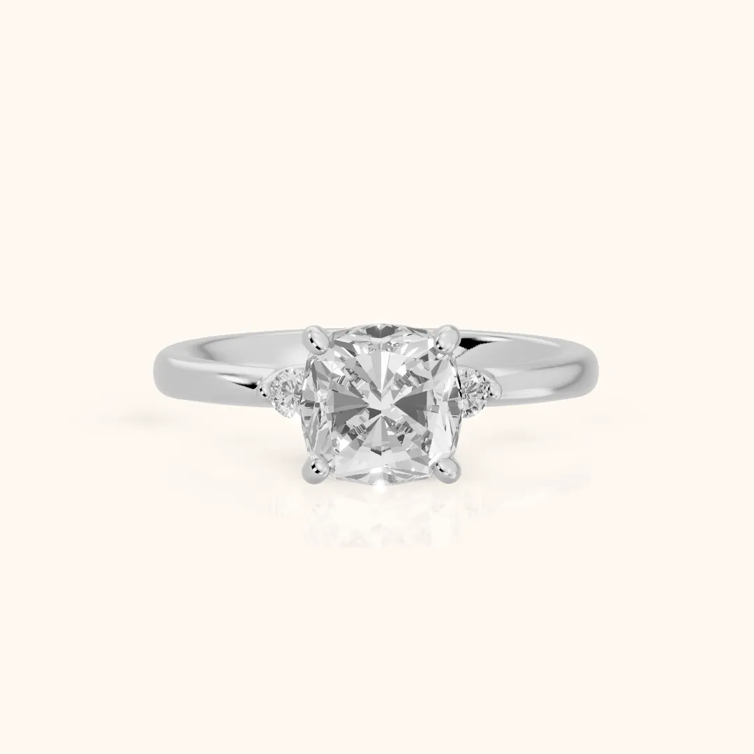 Teodora Floating Three-Stone Cushion Diamond Engagement Ring in Silver — view 2