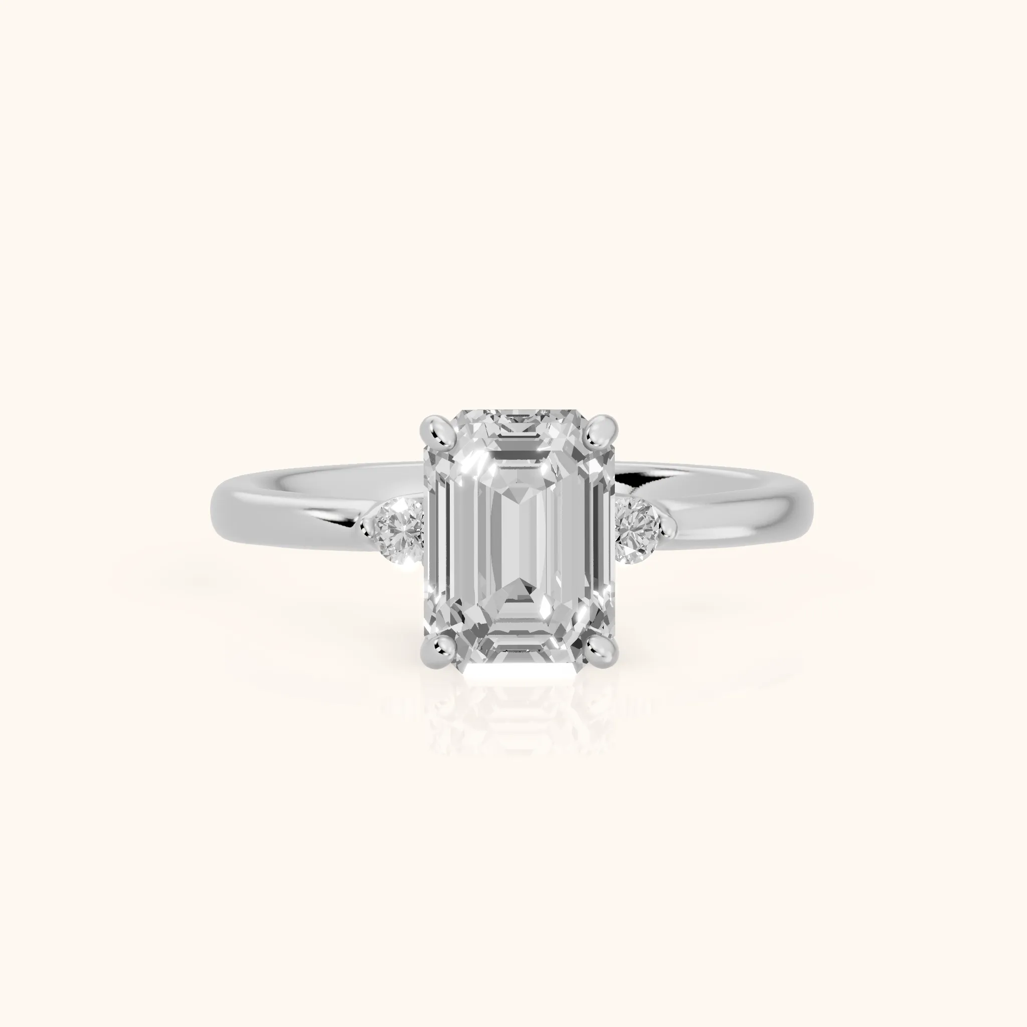 Teodora Floating Three-Stone Emerald Diamond Engagement Ring in Platinum — view 1