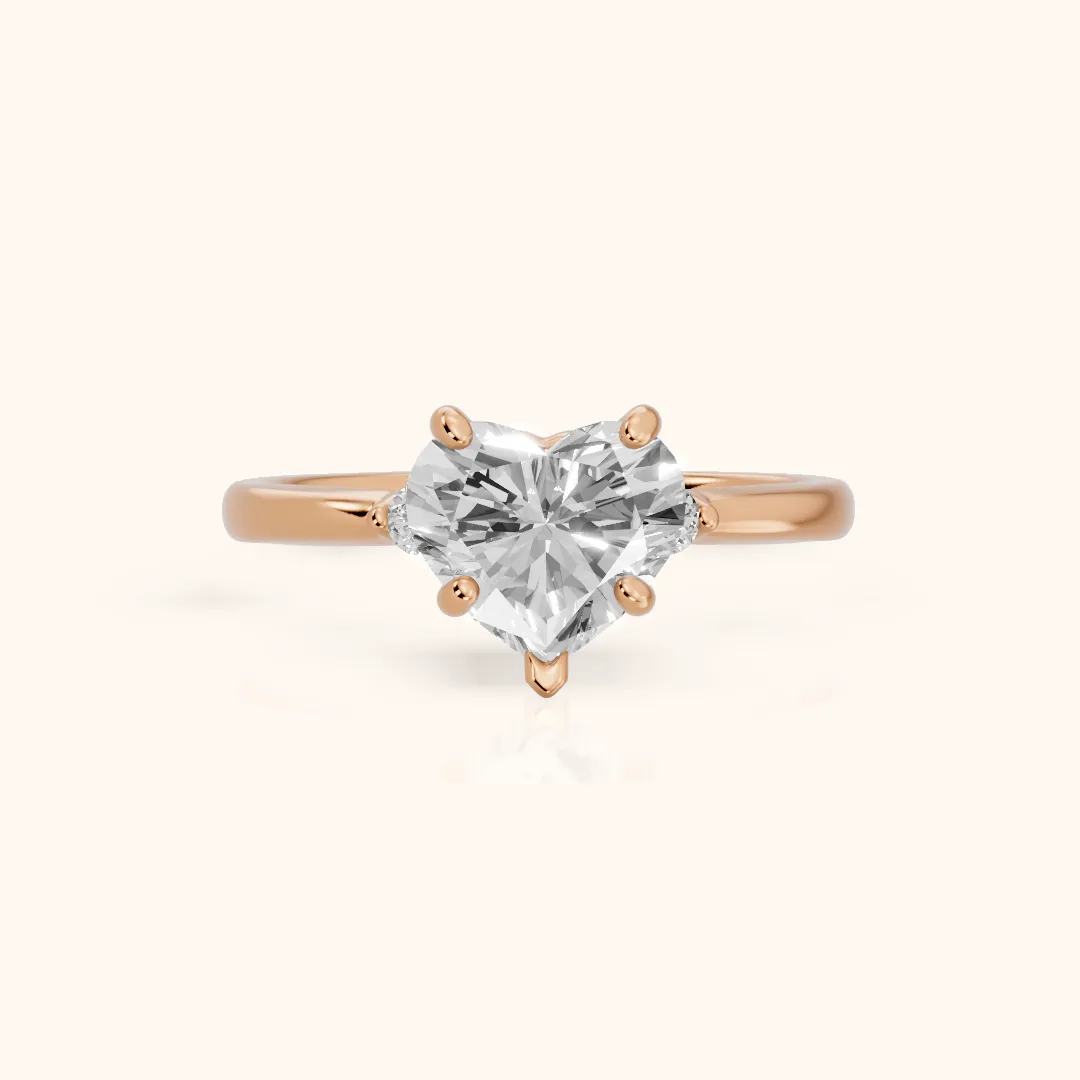 Teodora Floating Three-Stone Heart Diamond Engagement Ring in Rose Gold — view 2