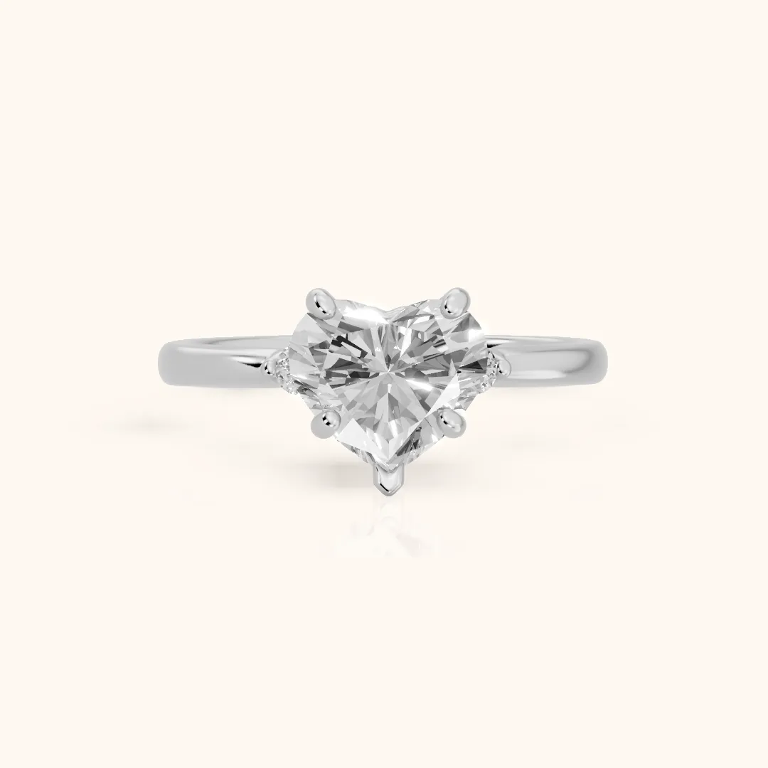 Teodora Floating Three-Stone Heart Diamond Engagement Ring in White Gold — view 2