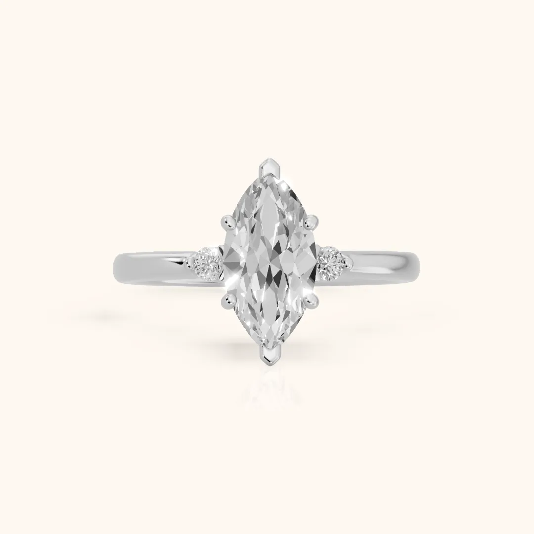 Teodora Floating Three-Stone Marquise Diamond Engagement Ring in White Gold — view 2