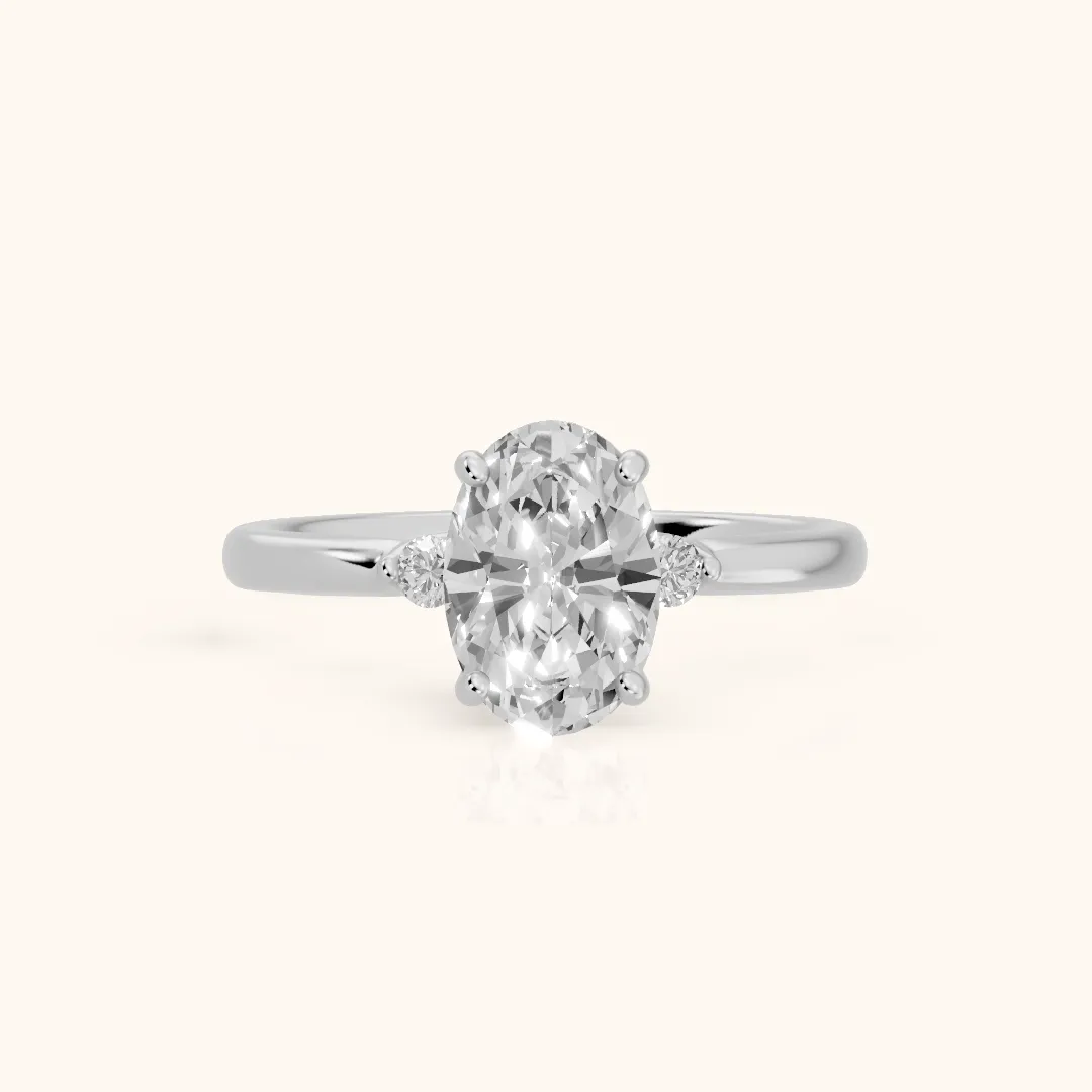 Teodora Floating Three-Stone Oval Diamond Engagement Ring in Silver — view 2