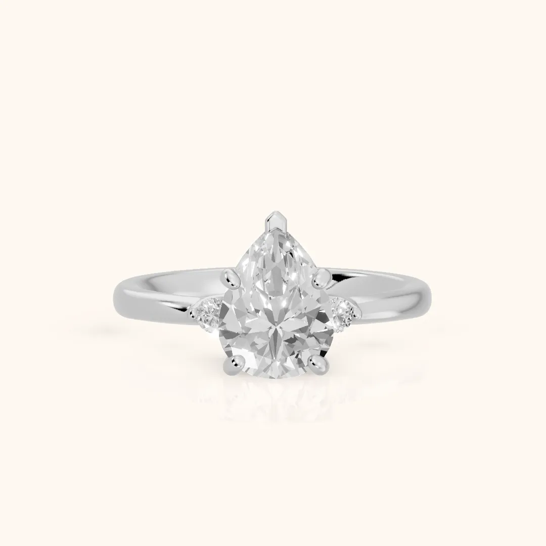 Teodora Floating Three-Stone Pear Diamond Engagement Ring in Platinum — view 2