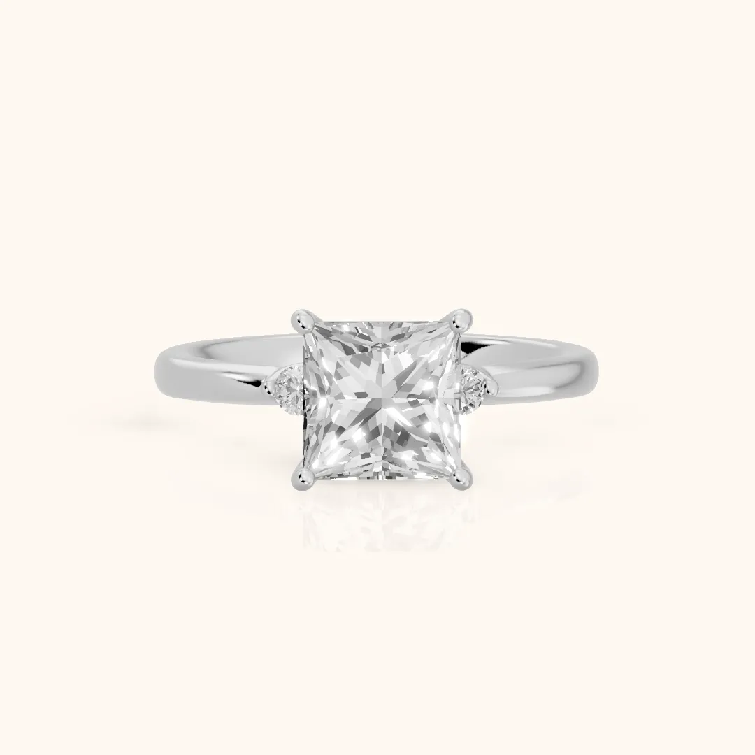 Teodora Floating Three-Stone Princess Diamond Engagement Ring in Platinum — view 2